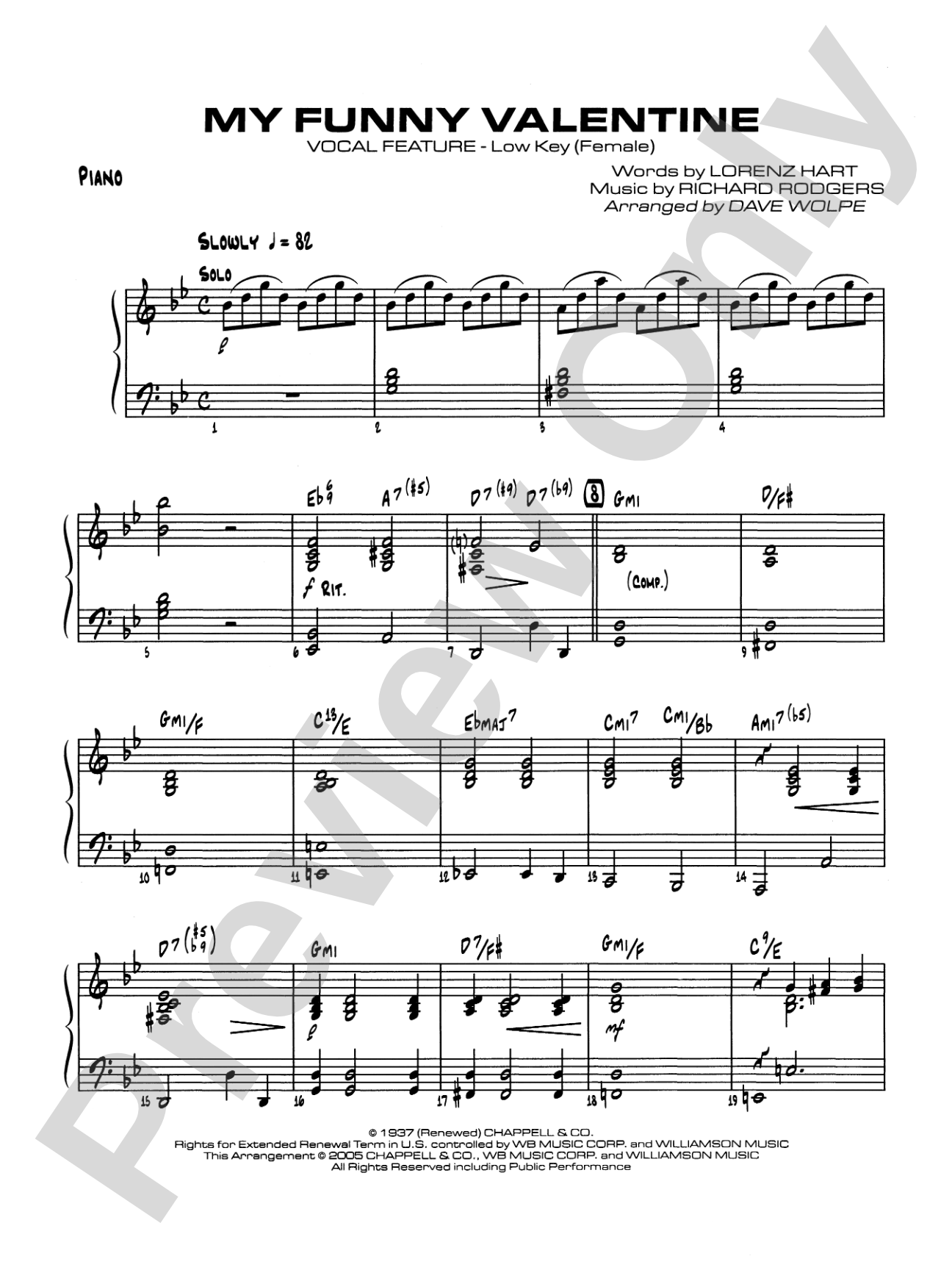 My Funny Valentine: Piano Accompaniment
