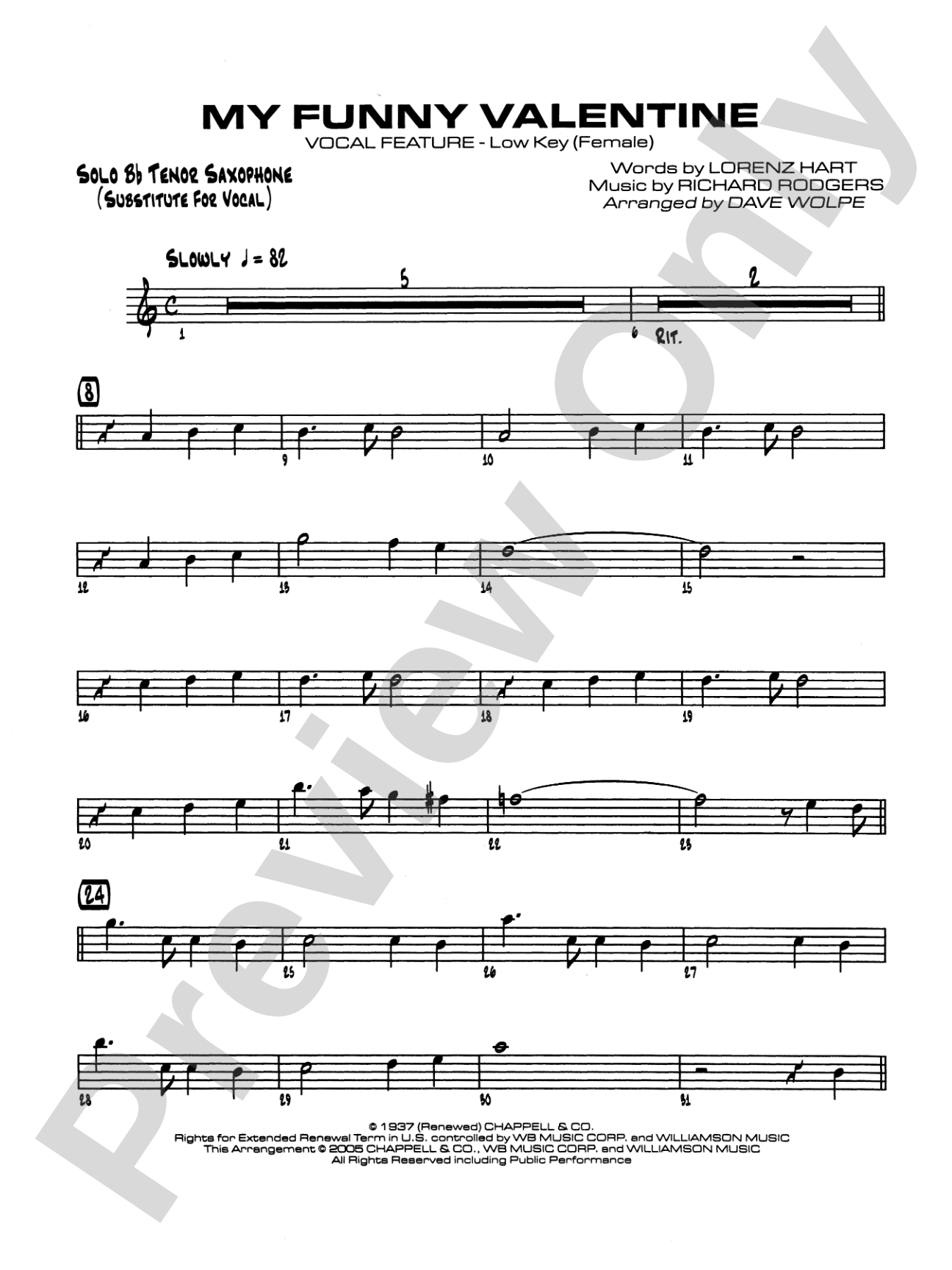 My Funny Valentine: Solo Bb Tenor Sax