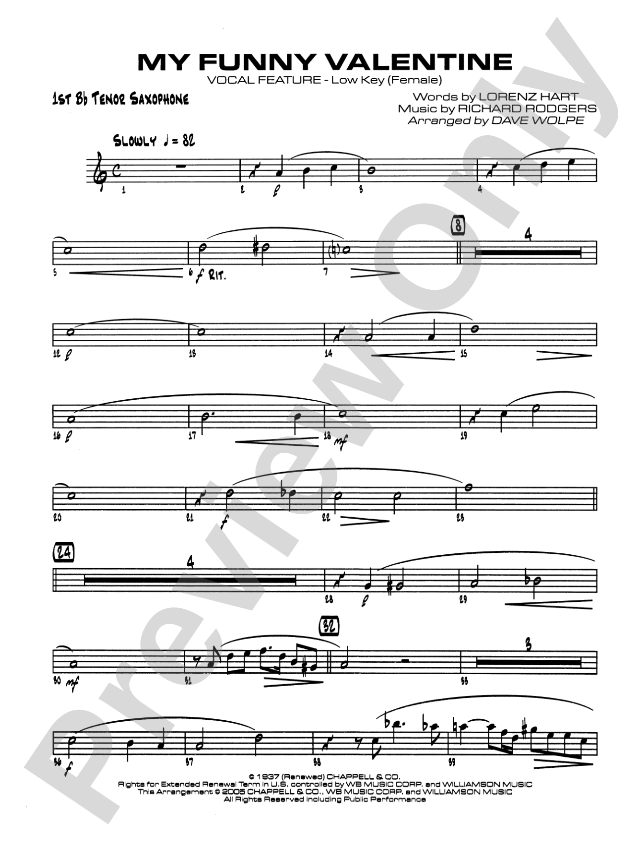My Funny Valentine: B-flat Tenor Saxophone