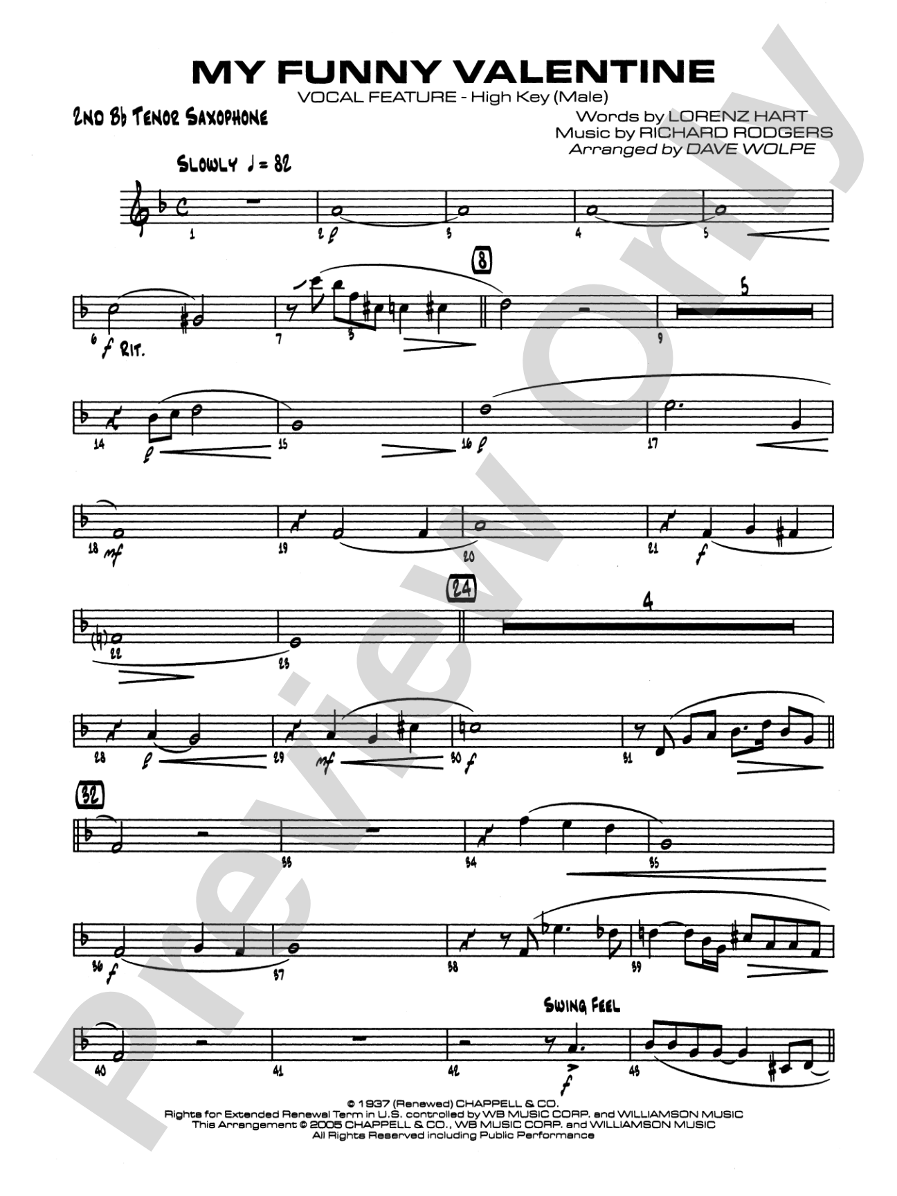 My Funny Valentine: 2nd B-flat Tenor Saxophone