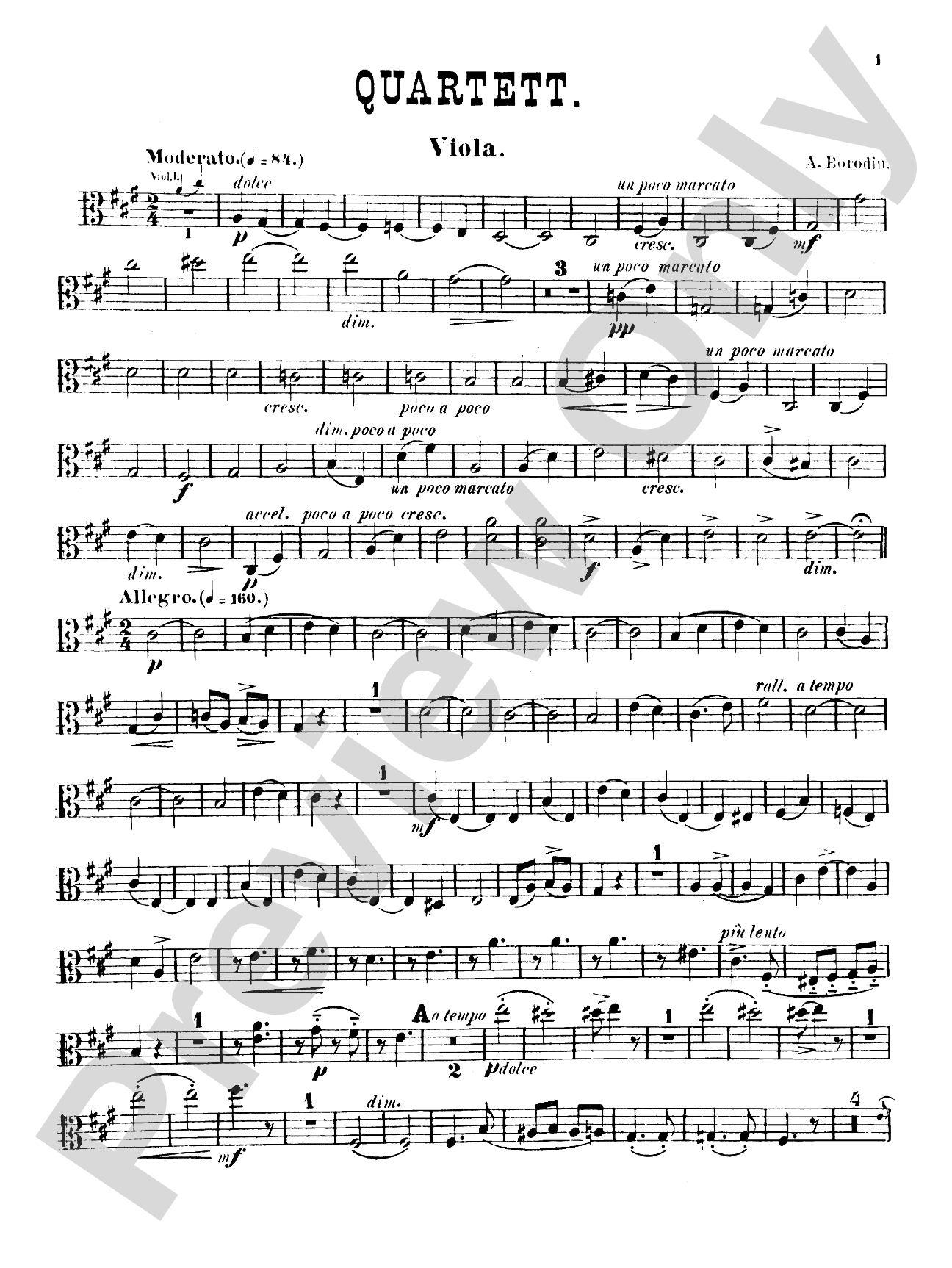 String Quartet No. 1 in A: Viola