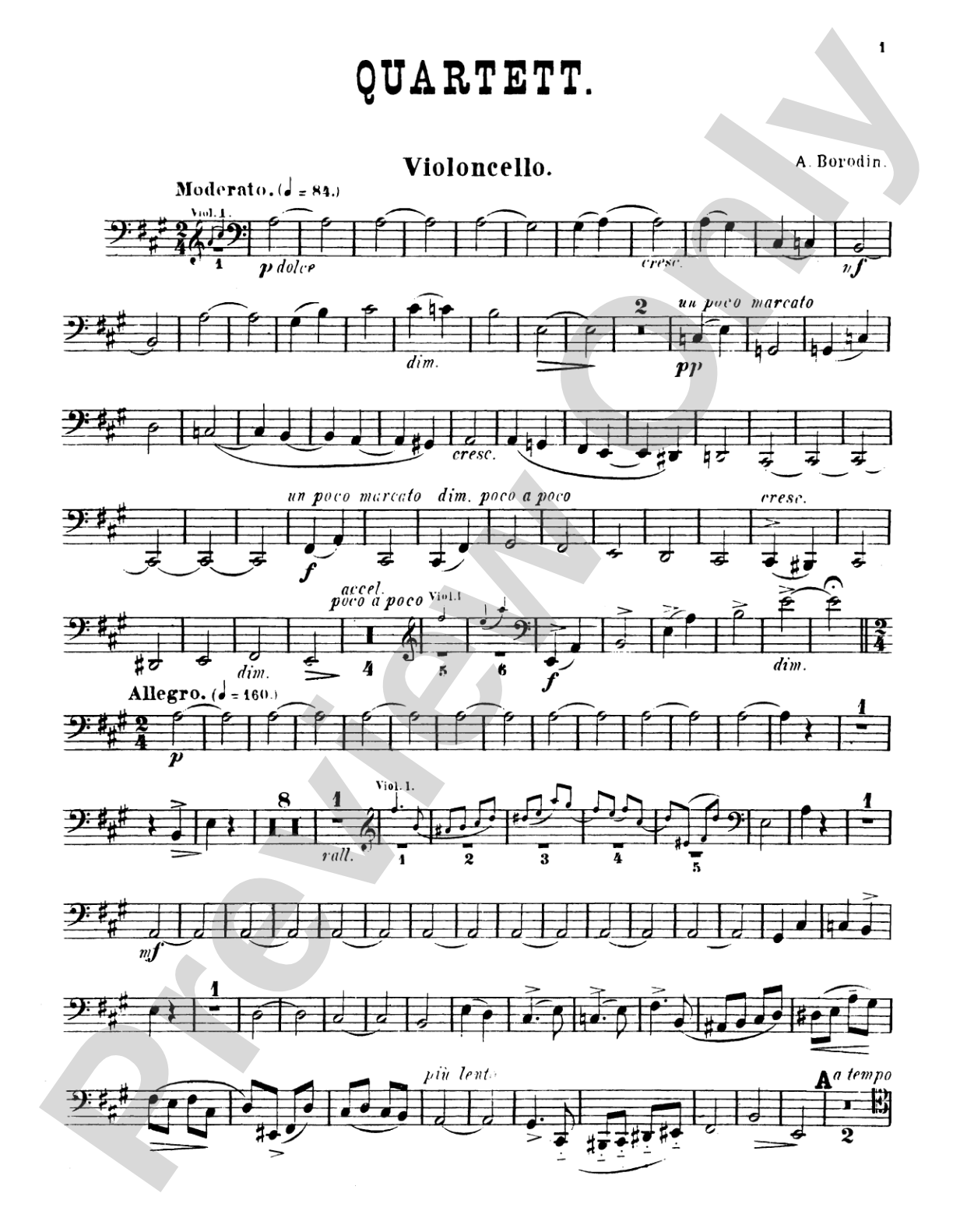 String Quartet No. 1 in A: Cello