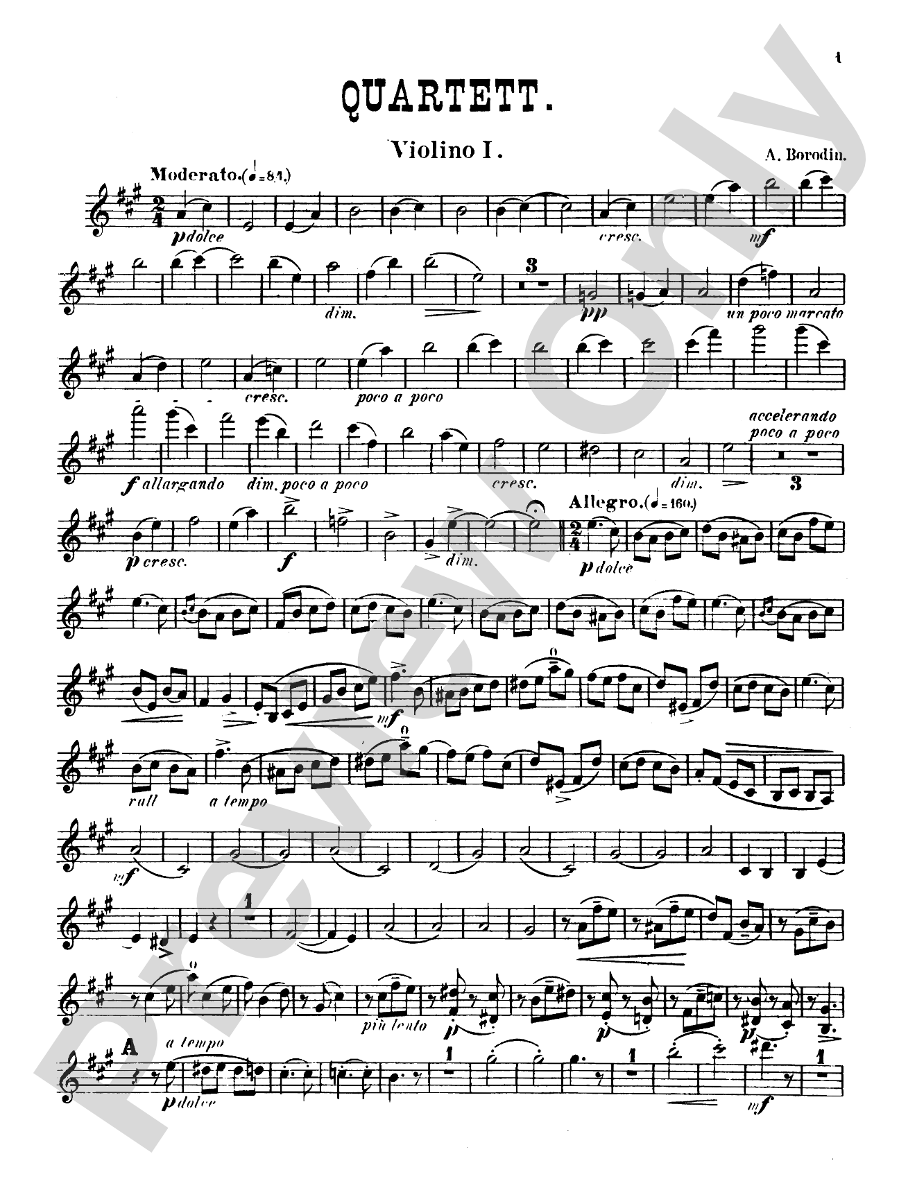 String Quartet No. 1 in A: String Quartet Book