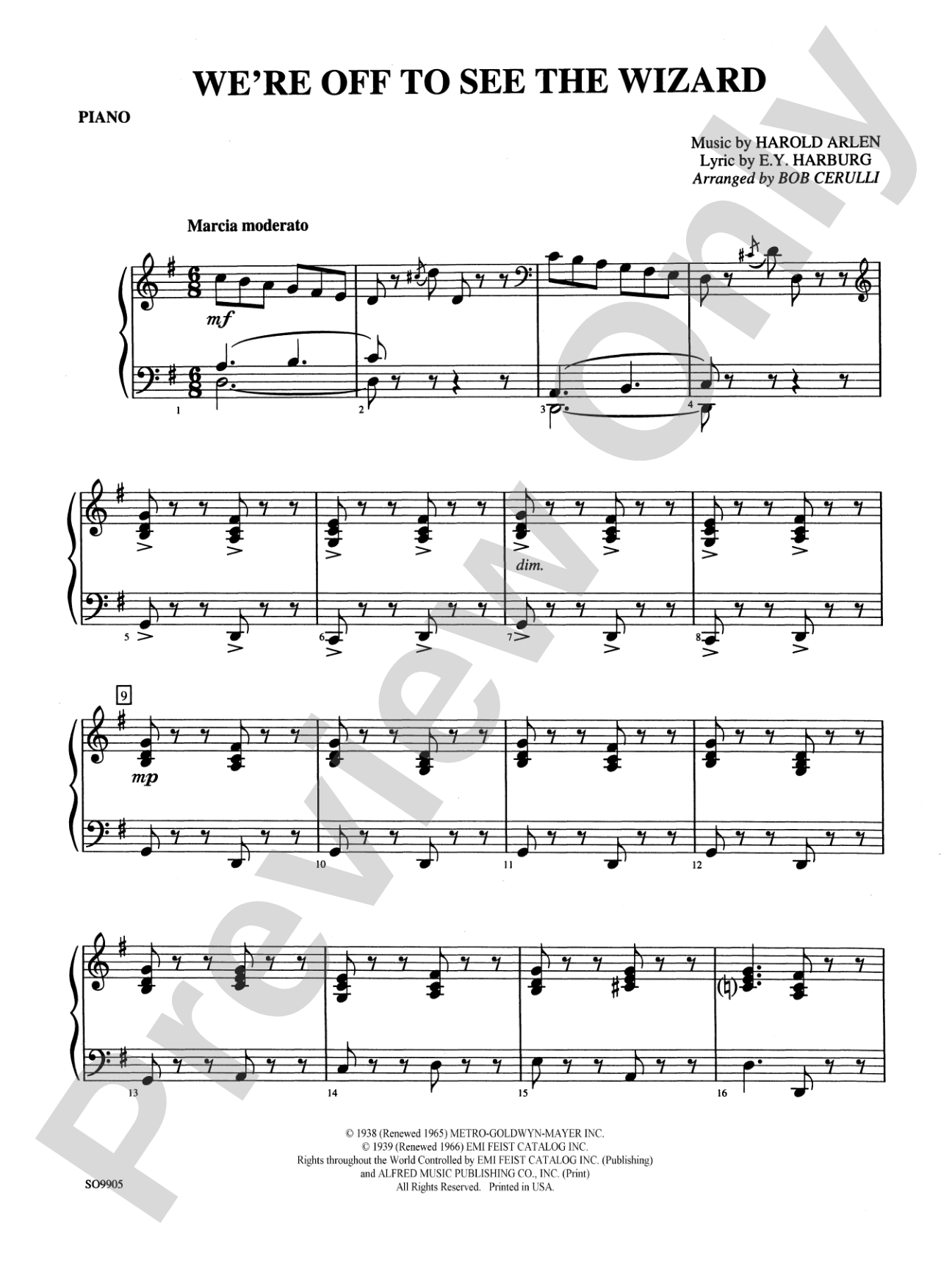 We're Off to See the Wizard: Piano Accompaniment