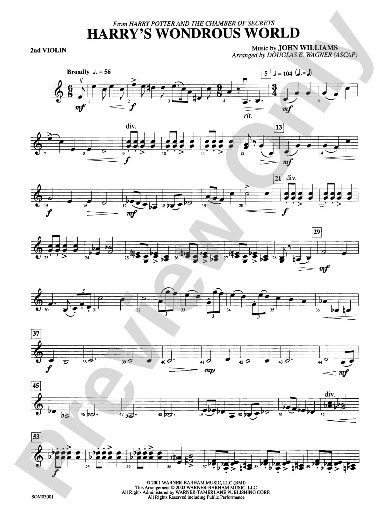 Harry's Wondrous World (from Harry Potter and the Chamber of Secrets): 2nd Violin
