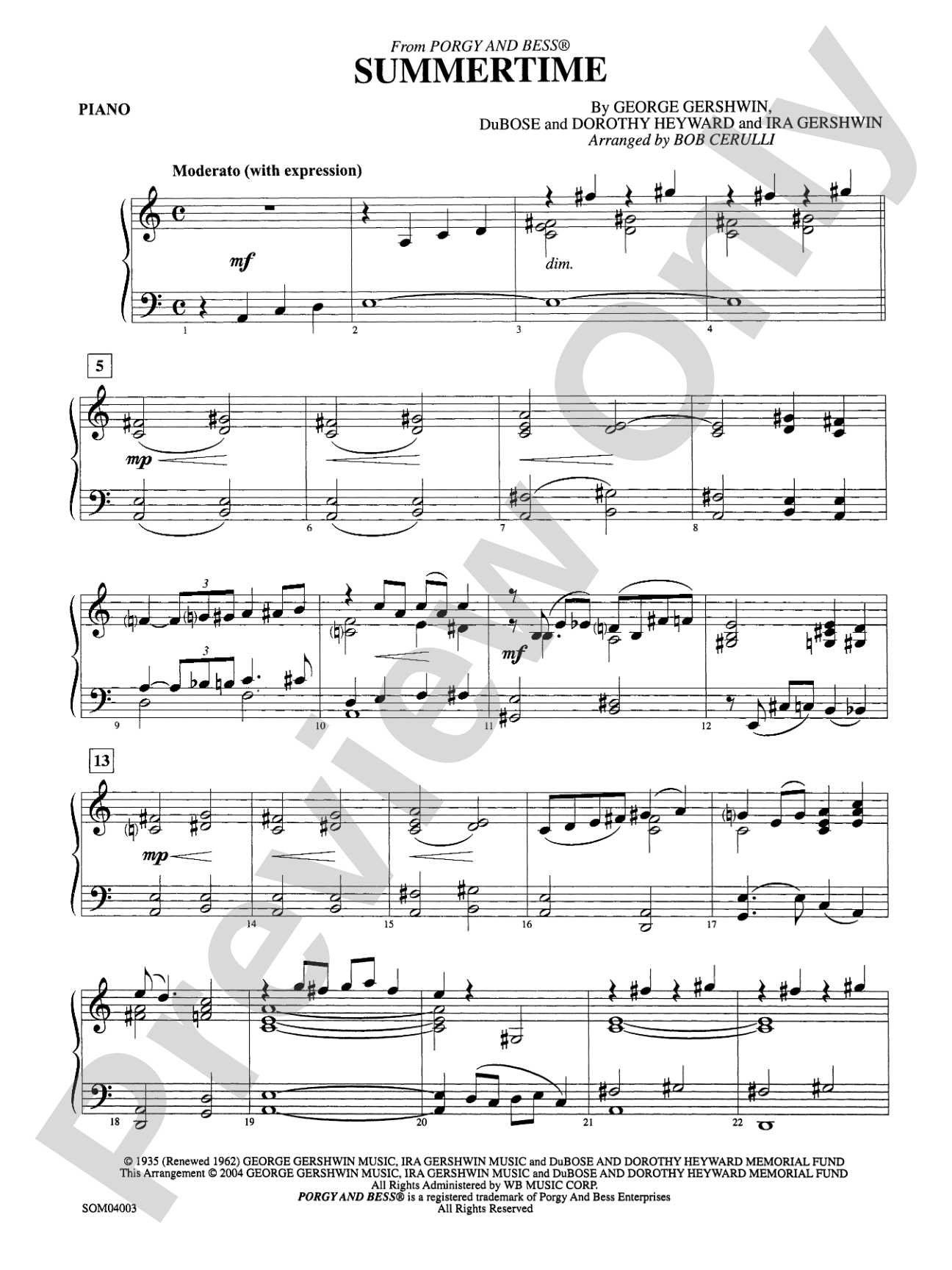 Summertime: Piano Accompaniment