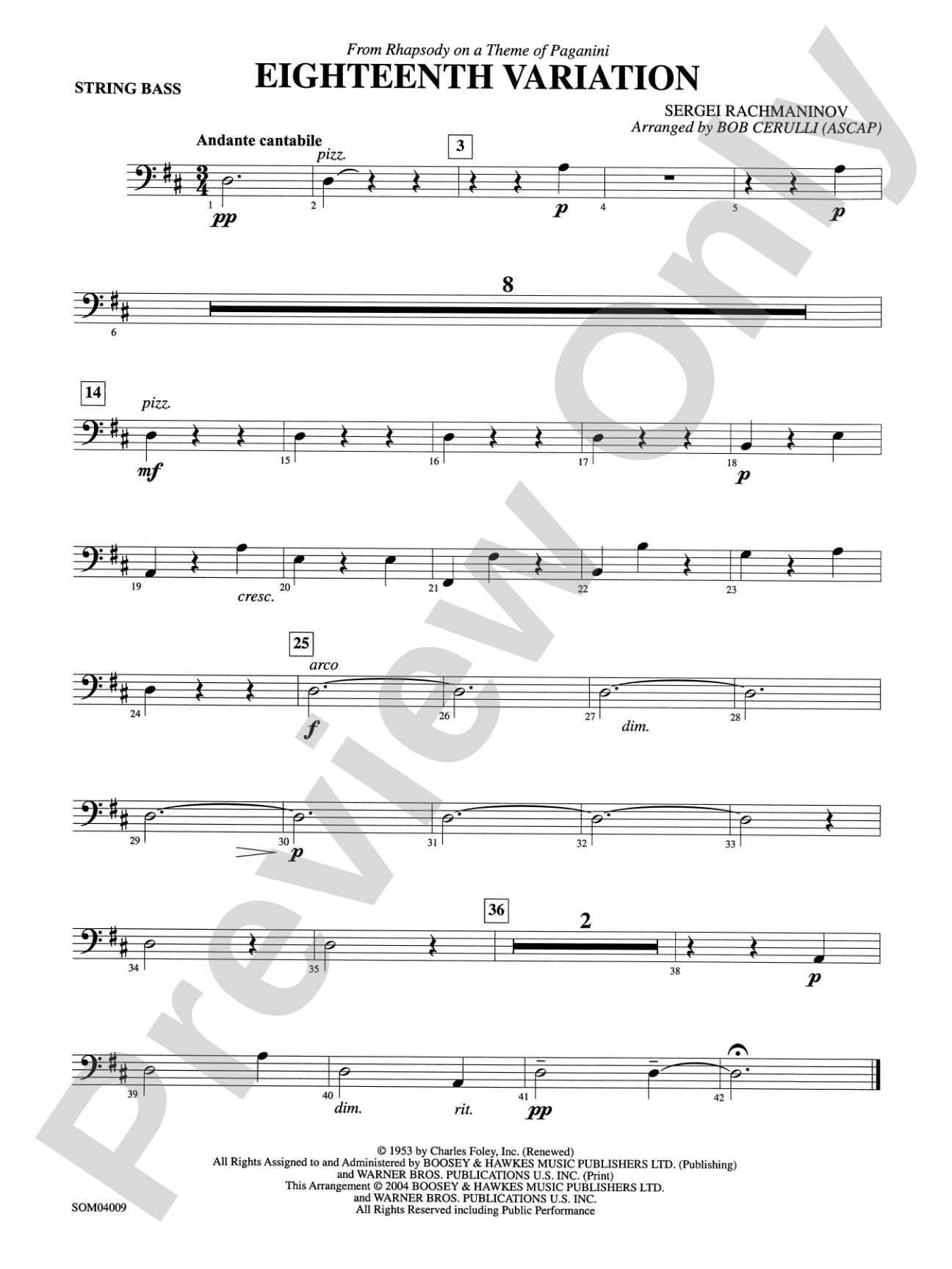 Eighteenth Variation (from Rhapsody on a Theme of Paganini): String Bass