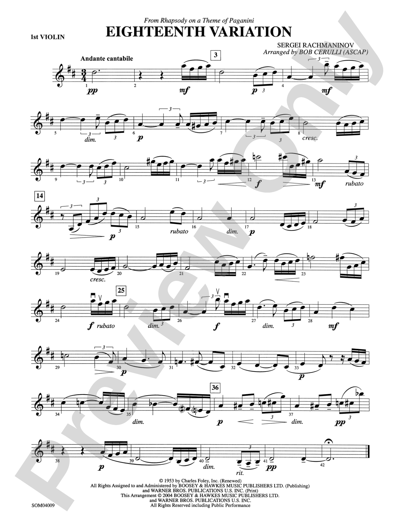 Eighteenth Variation (from Rhapsody on a Theme of Paganini): 1st Violin