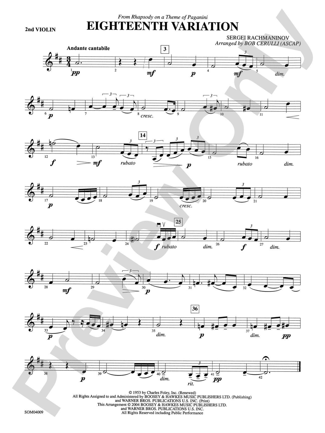 Eighteenth Variation (from Rhapsody on a Theme of Paganini): 2nd Violin