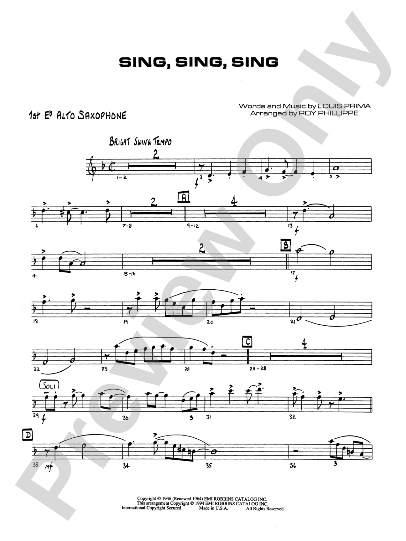 Sing, Sing, Sing: E-flat Alto Saxophone