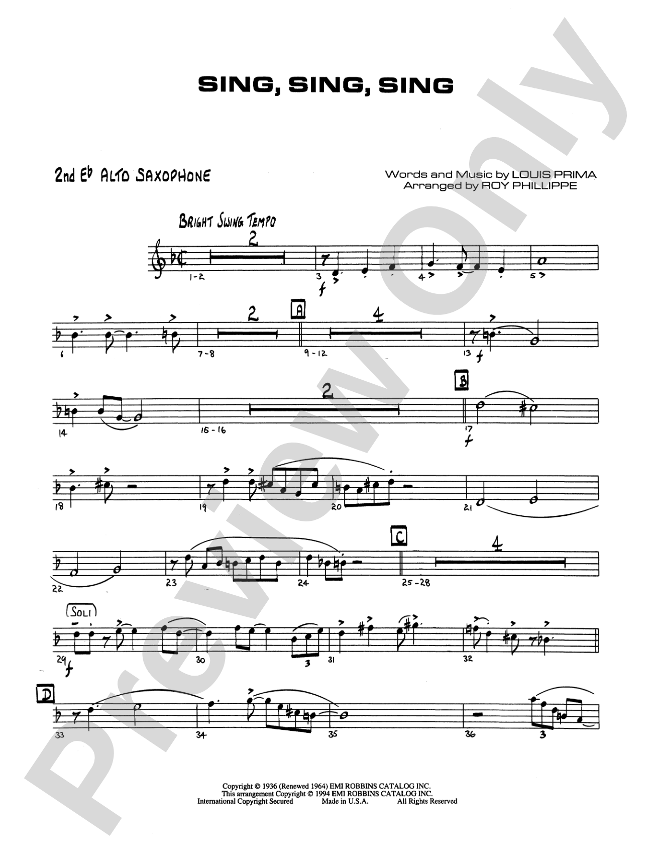 Sing, Sing, Sing: 2nd E-flat Alto Saxophone