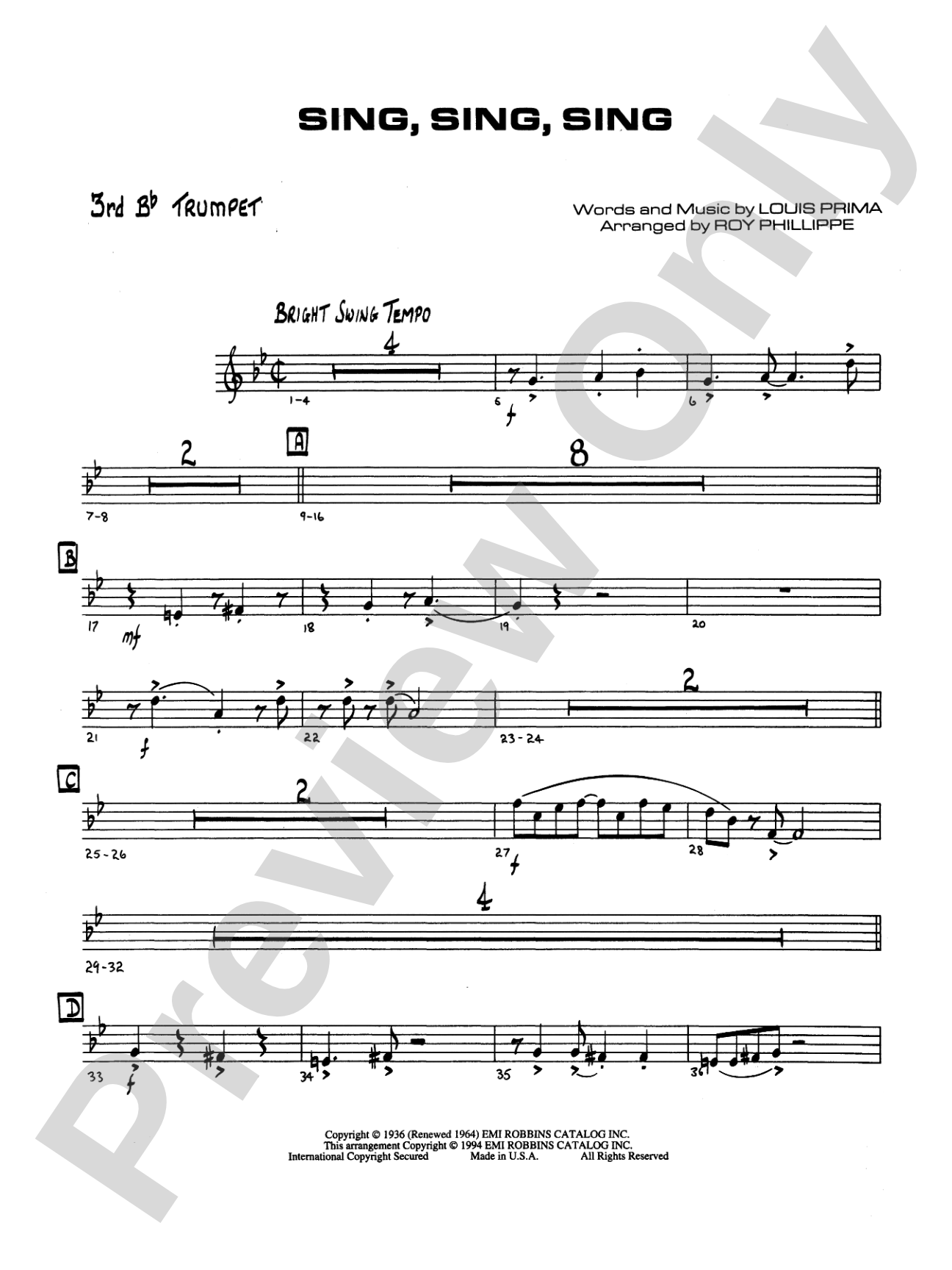 Sing, Sing, Sing: 3rd B-flat Trumpet