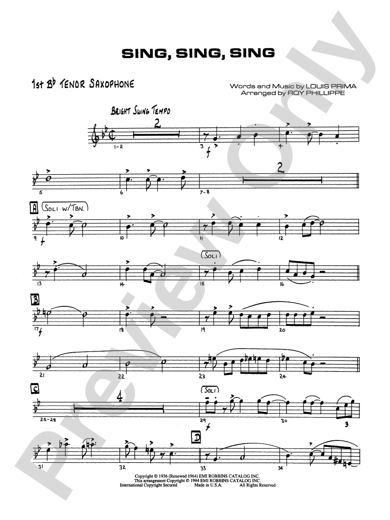 Sing, Sing, Sing: B-flat Tenor Saxophone