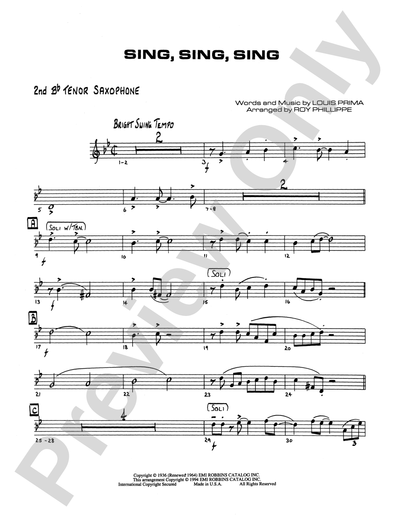 Sing, Sing, Sing: 2nd B-flat Tenor Saxophone