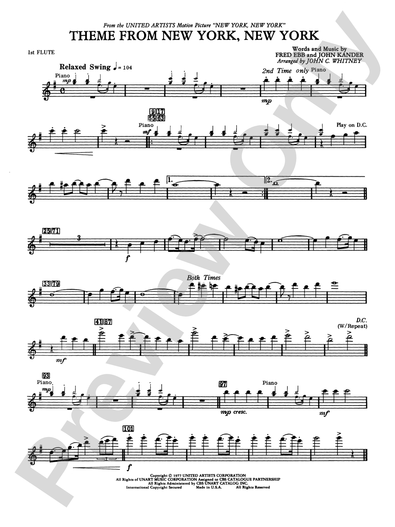 New York, New York, Theme from: Flute
