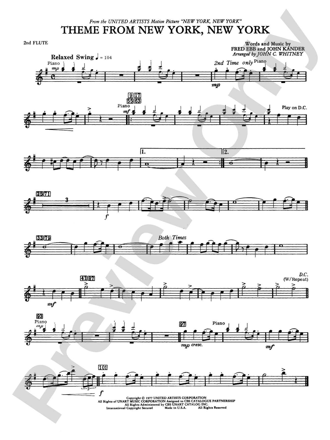 New York, New York, Theme from: 2nd Flute