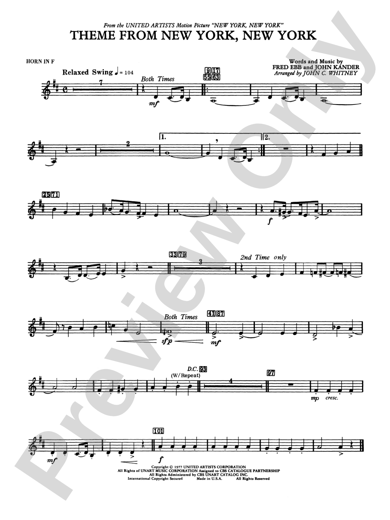 New York, New York, Theme from: 1st F Horn