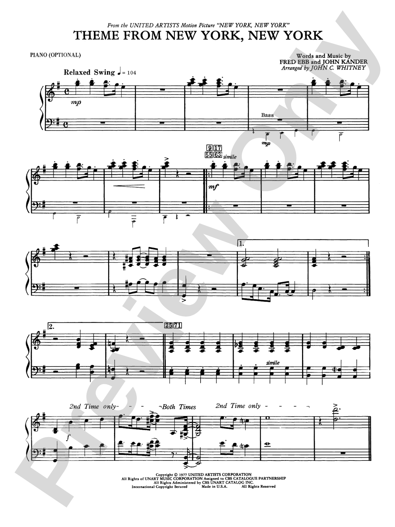 New York, New York, Theme from: Piano Accompaniment