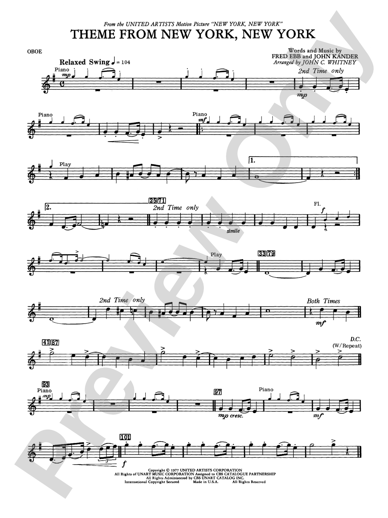 New York, New York, Theme from: Oboe