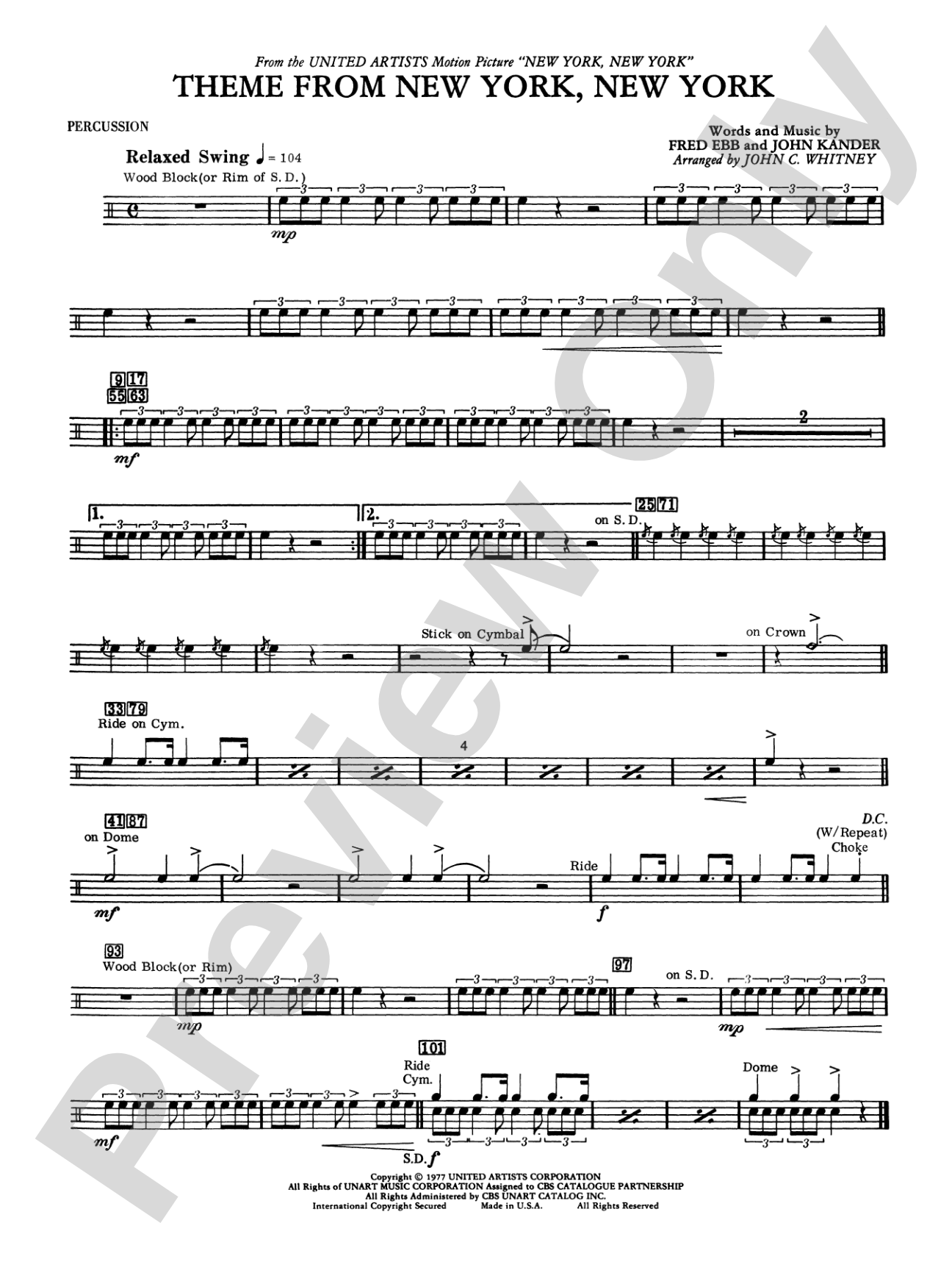 New York, New York, Theme from: 1st Percussion