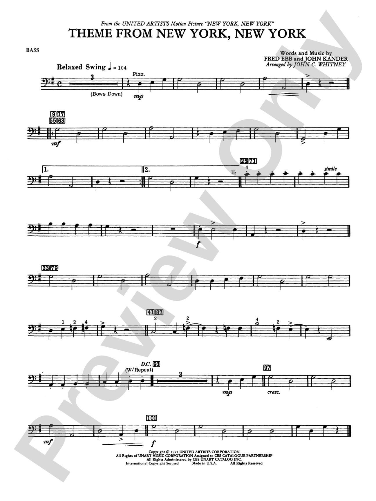 New York, New York, Theme from: String Bass
