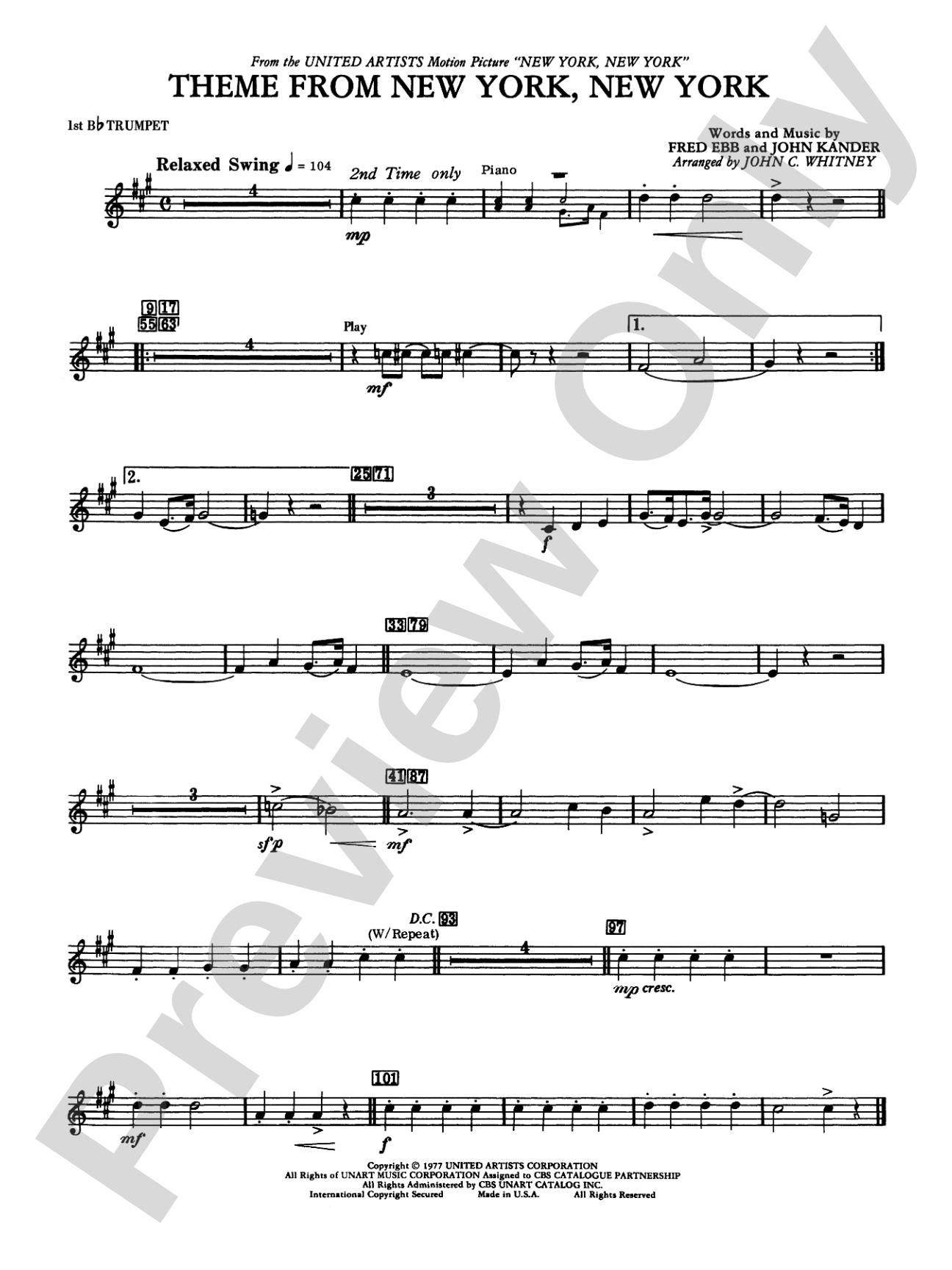 New York, New York, Theme from: 1st B-flat Trumpet