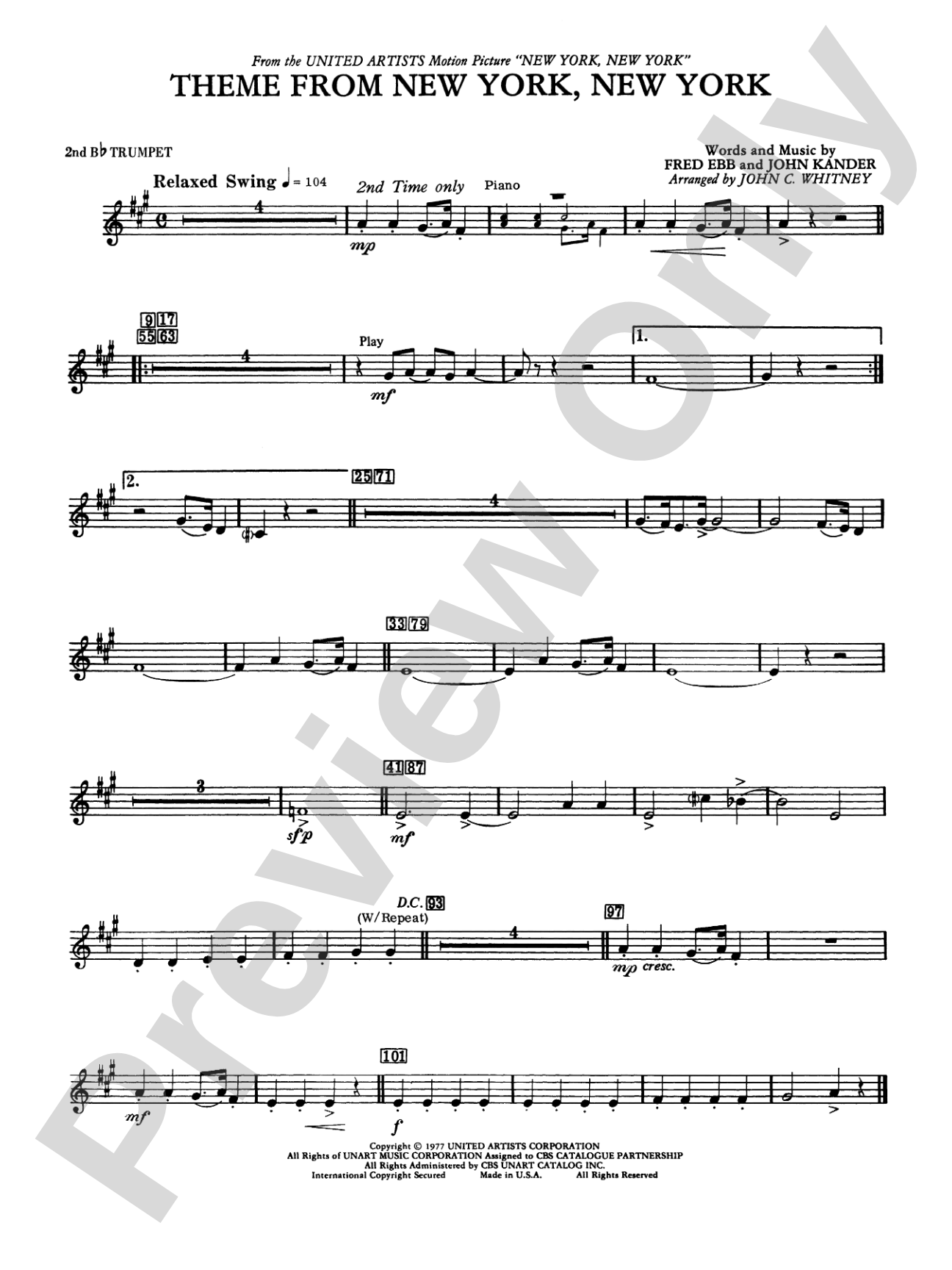 New York, New York, Theme from: 2nd B-flat Trumpet