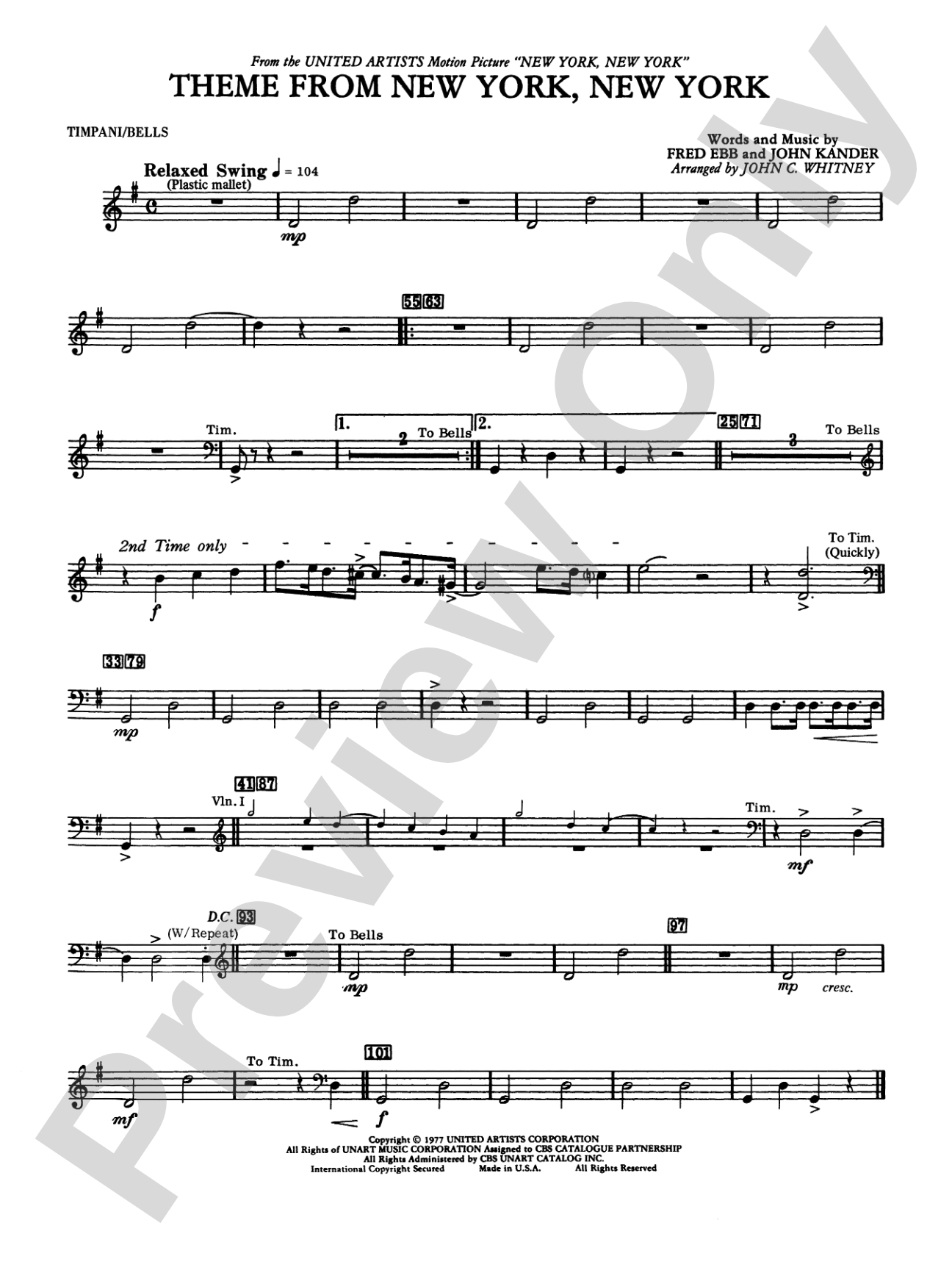 New York, New York, Theme from: Timpani