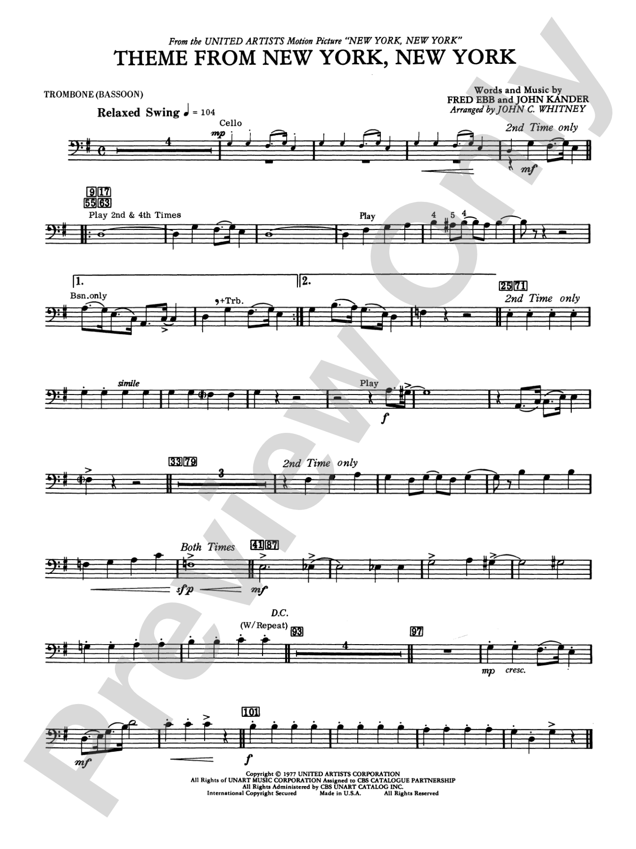 New York, New York, Theme from: 1st Trombone