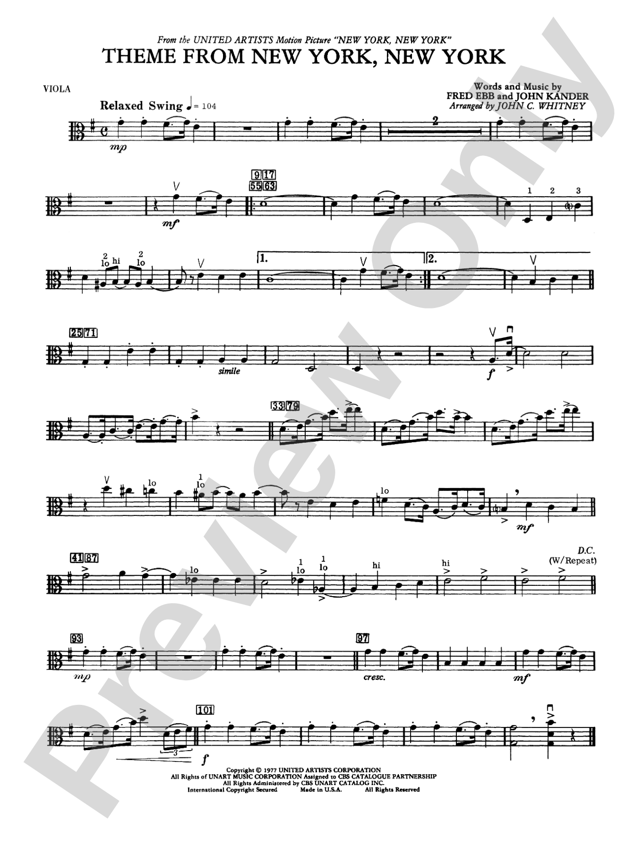 New York, New York, Theme from: Viola