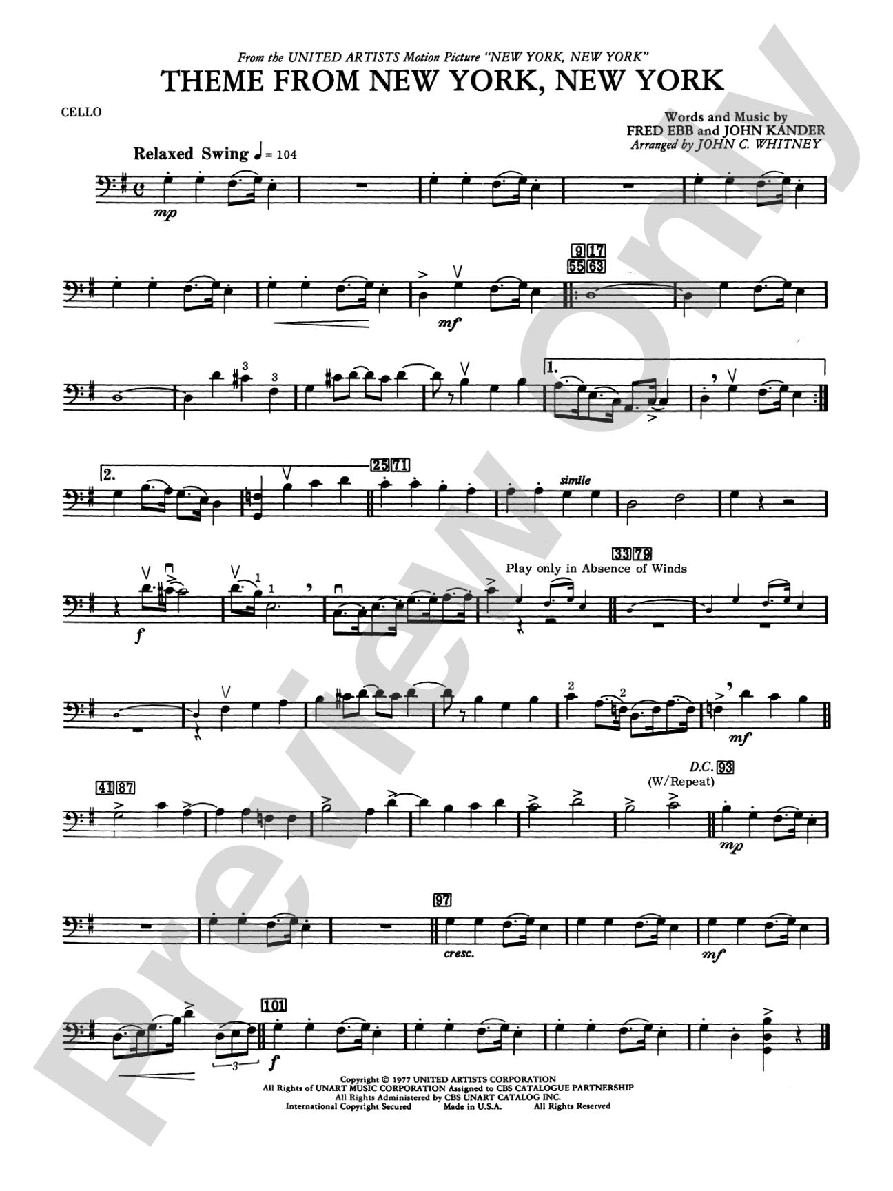 New York, New York, Theme from: Cello