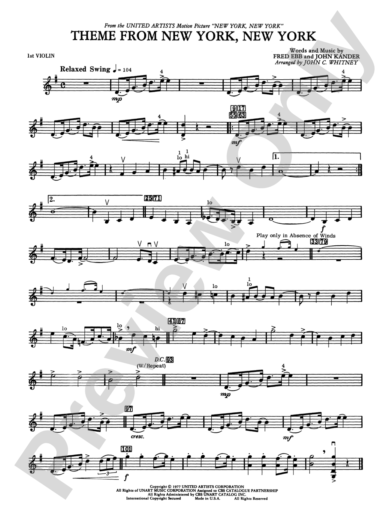 New York, New York, Theme from: 1st Violin