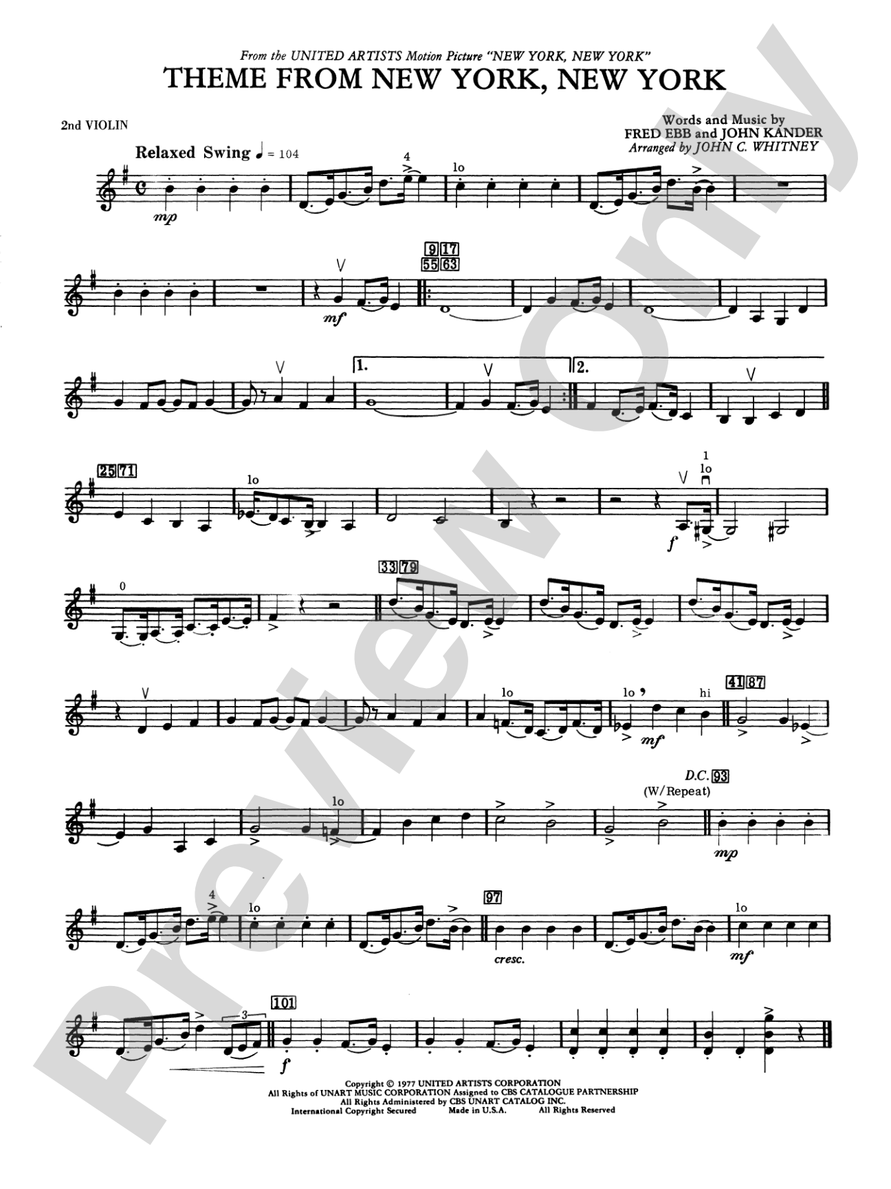 New York, New York, Theme from: 2nd Violin