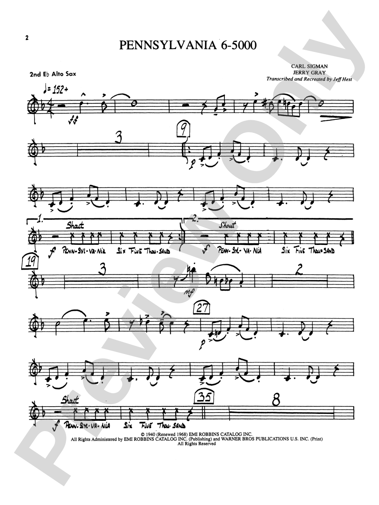 Pennsylvania 6-5000: 2nd E-flat Alto Saxophone