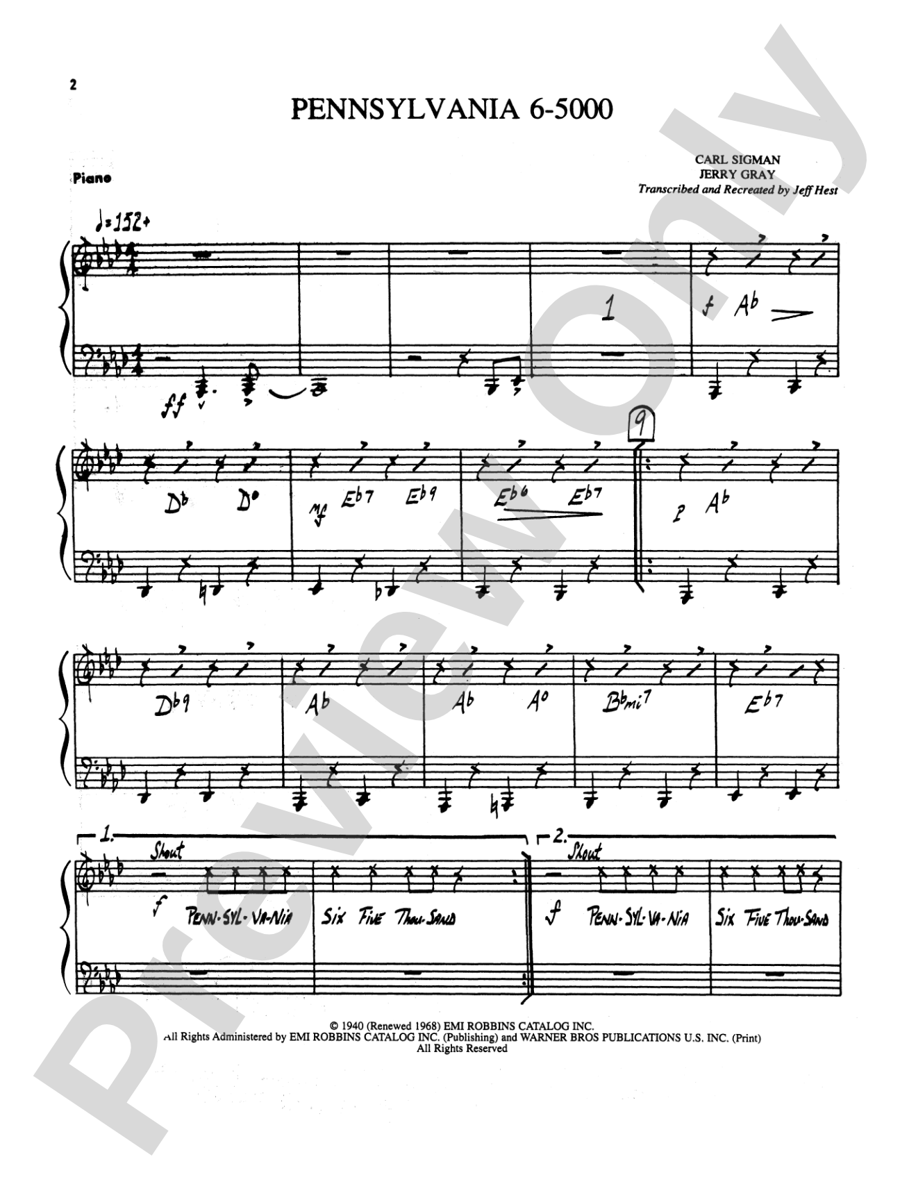 Pennsylvania 6-5000: Piano Accompaniment