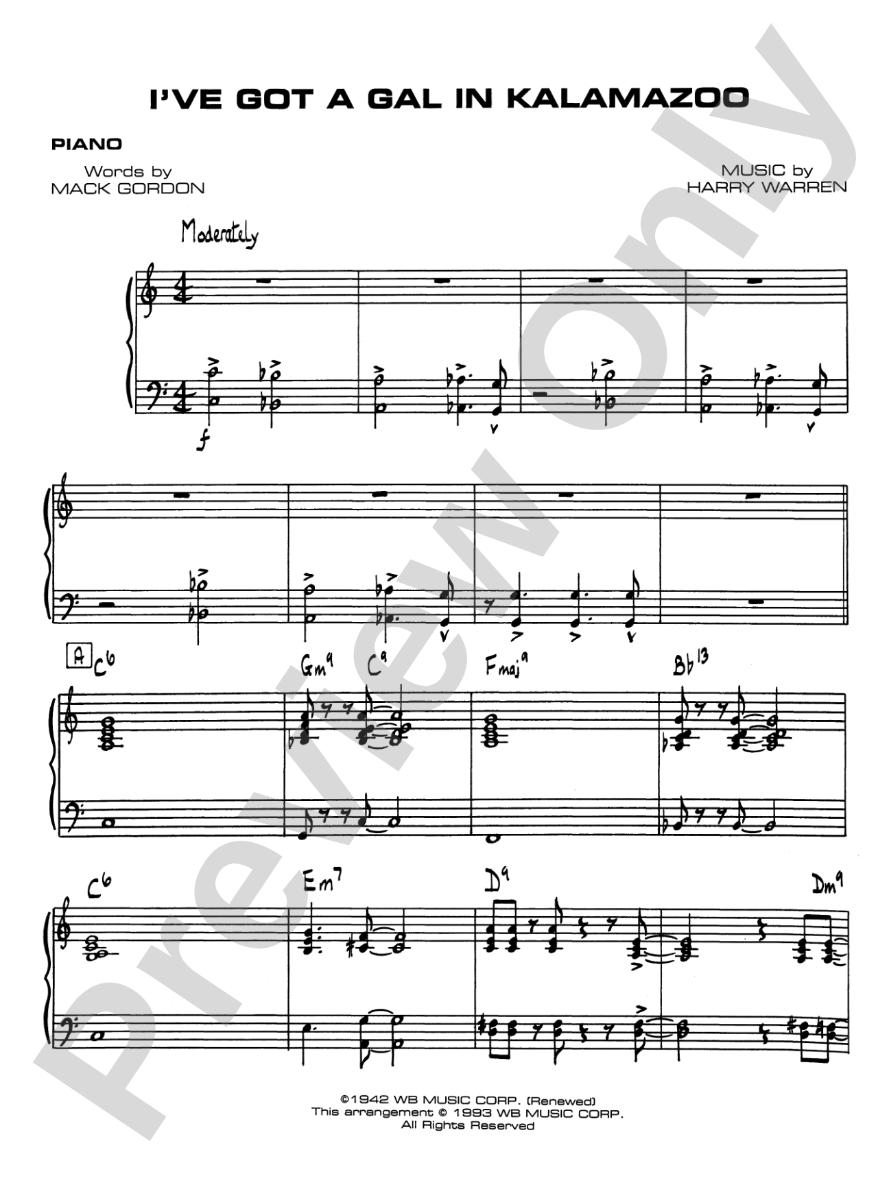 I've Got a Gal in Kalamazoo: Piano Accompaniment