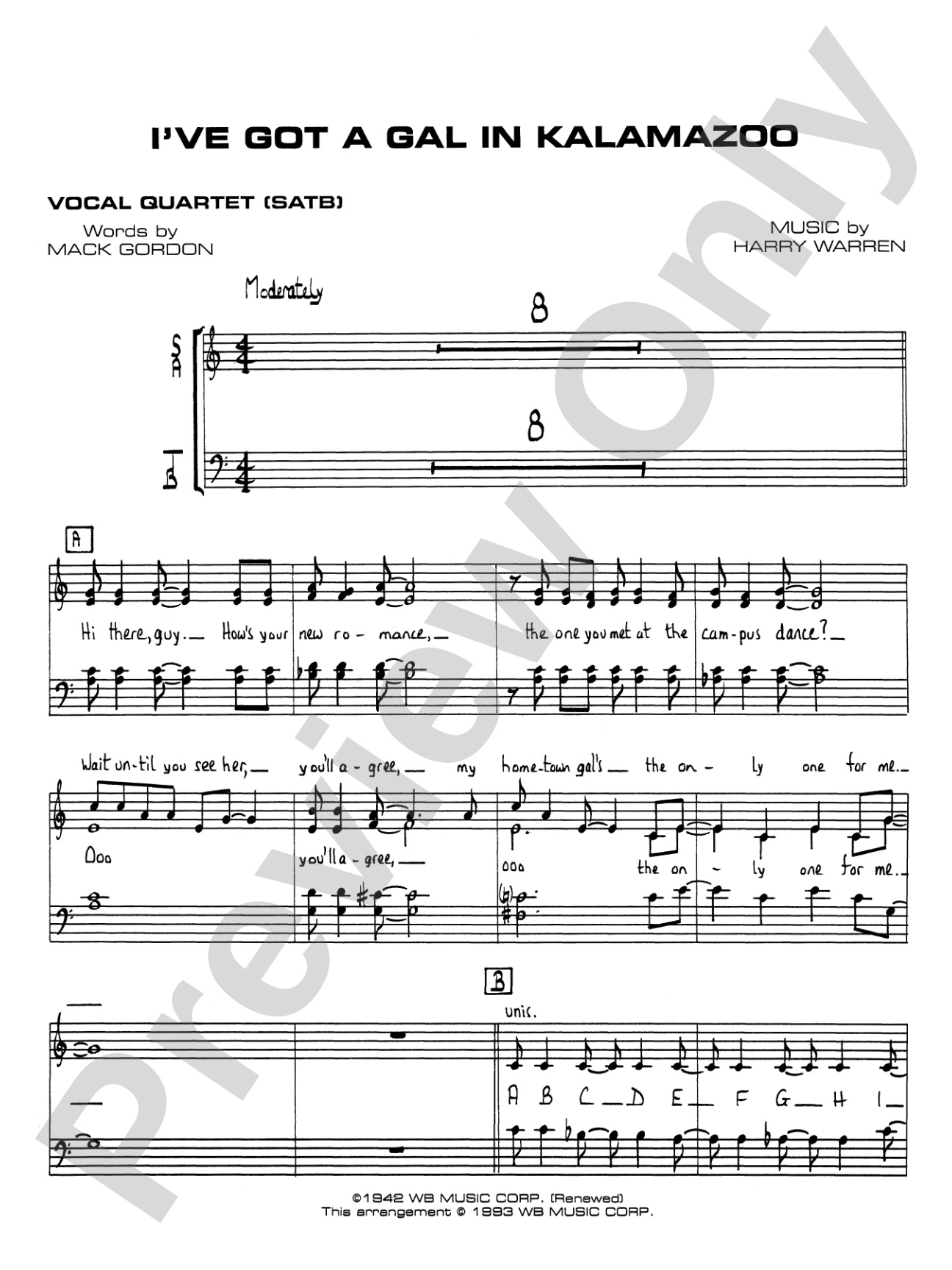 I've Got a Gal in Kalamazoo: SATB Vocals
