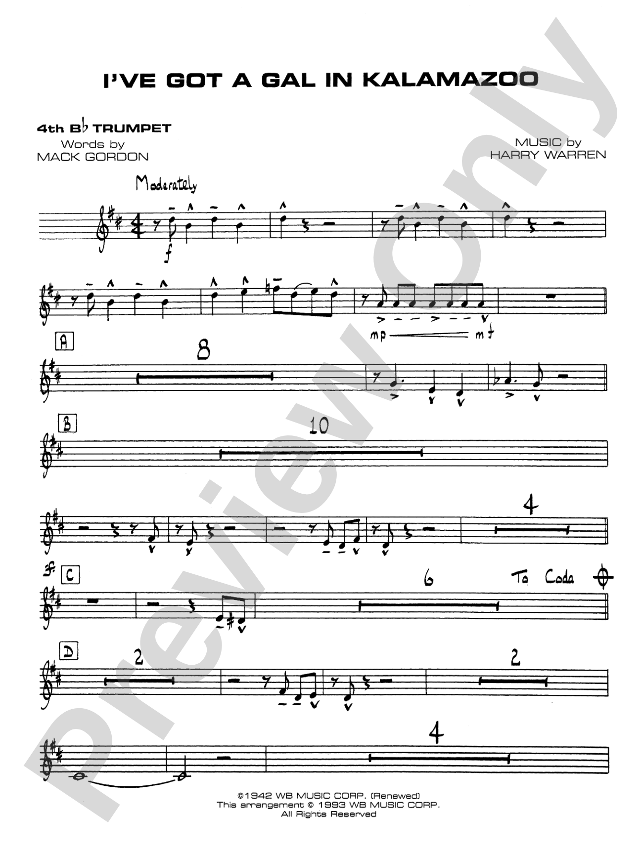 I've Got a Gal in Kalamazoo: 4th B-flat Trumpet