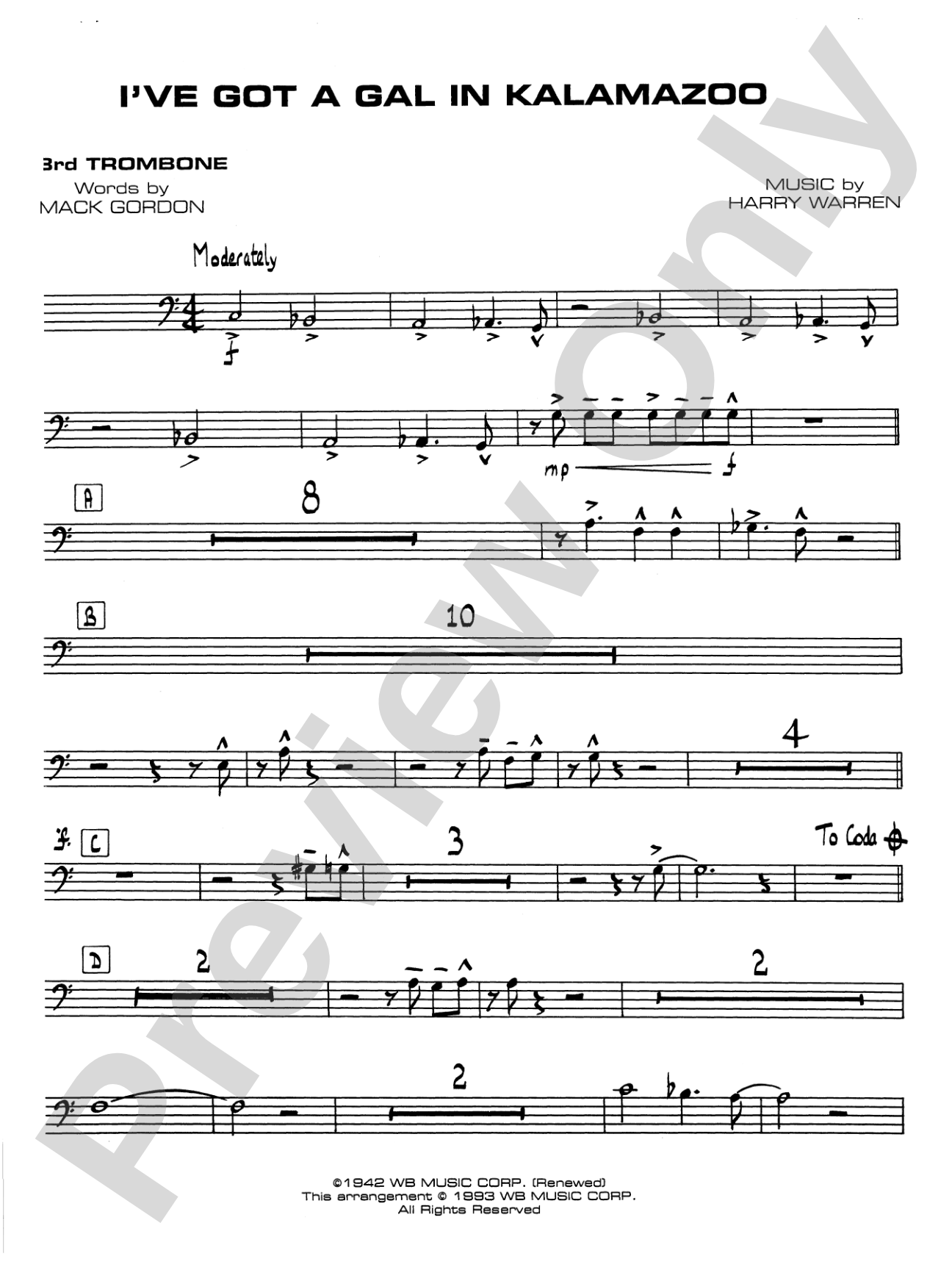 I've Got a Gal in Kalamazoo: 3rd Trombone
