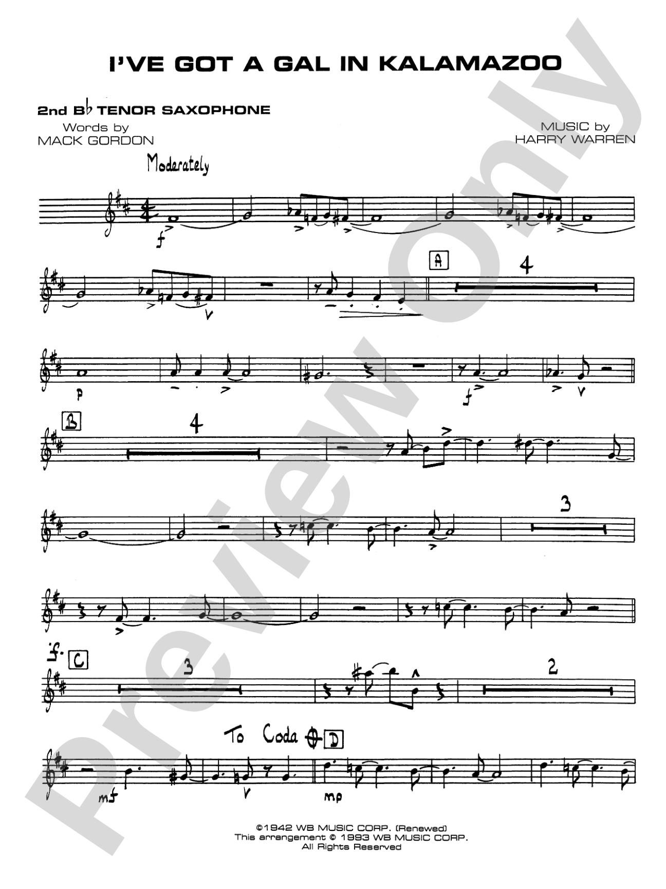 I've Got a Gal in Kalamazoo: 2nd B-flat Tenor Saxophone