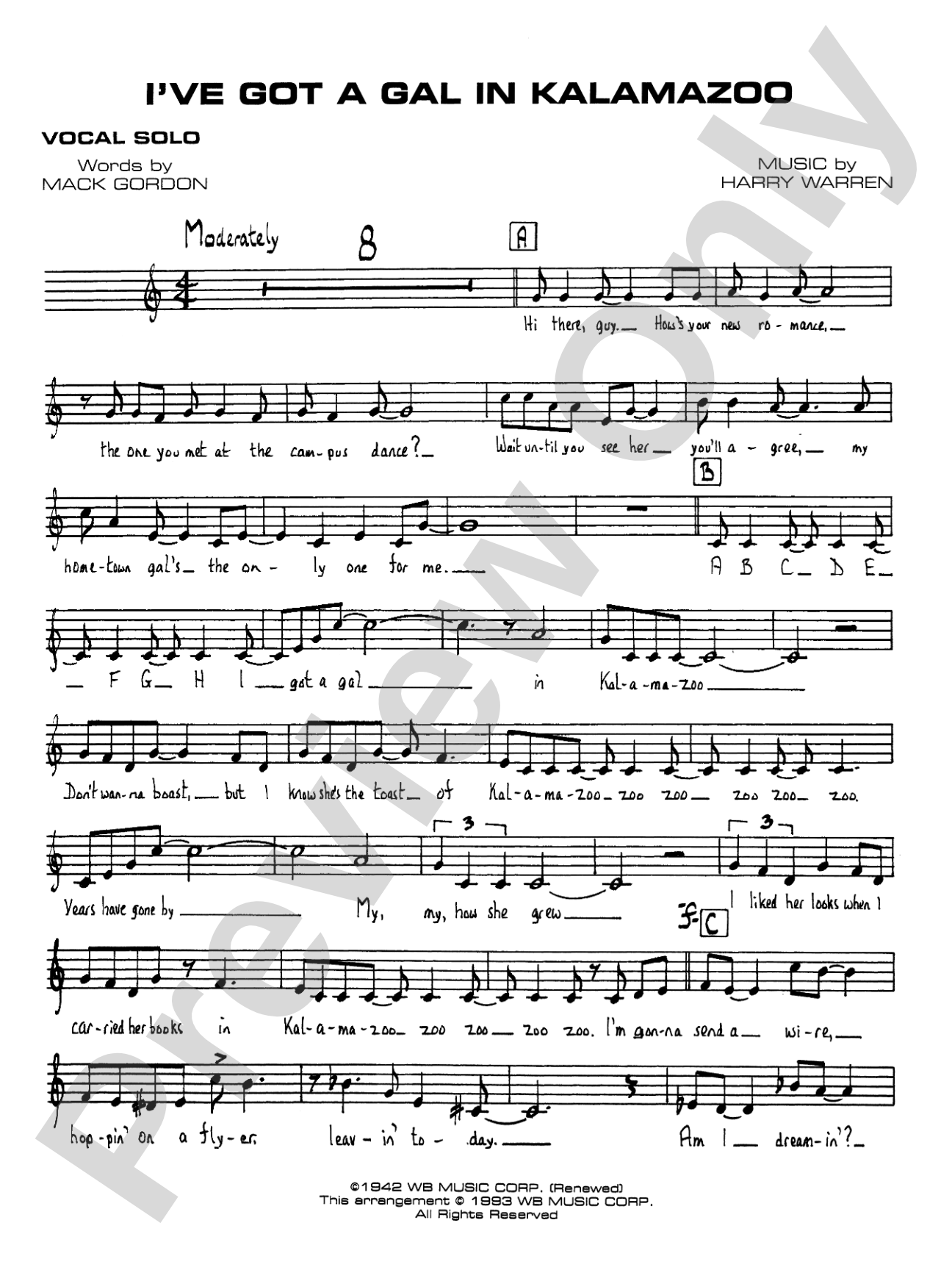 I've Got a Gal in Kalamazoo: Vocal Solo