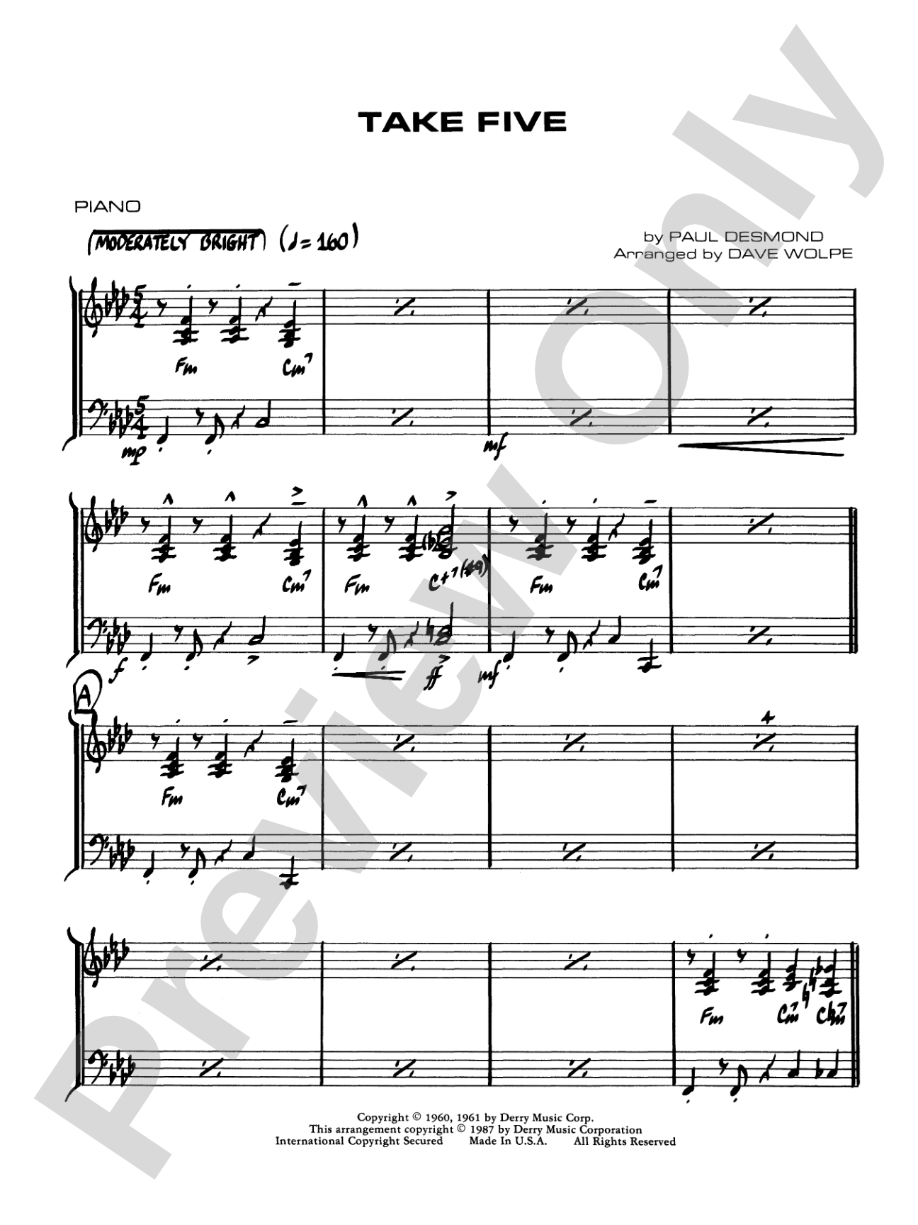 Take Five: Piano Accompaniment