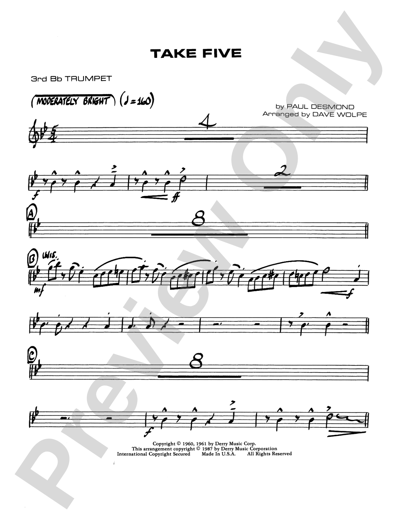 Take Five: 3rd B-flat Trumpet