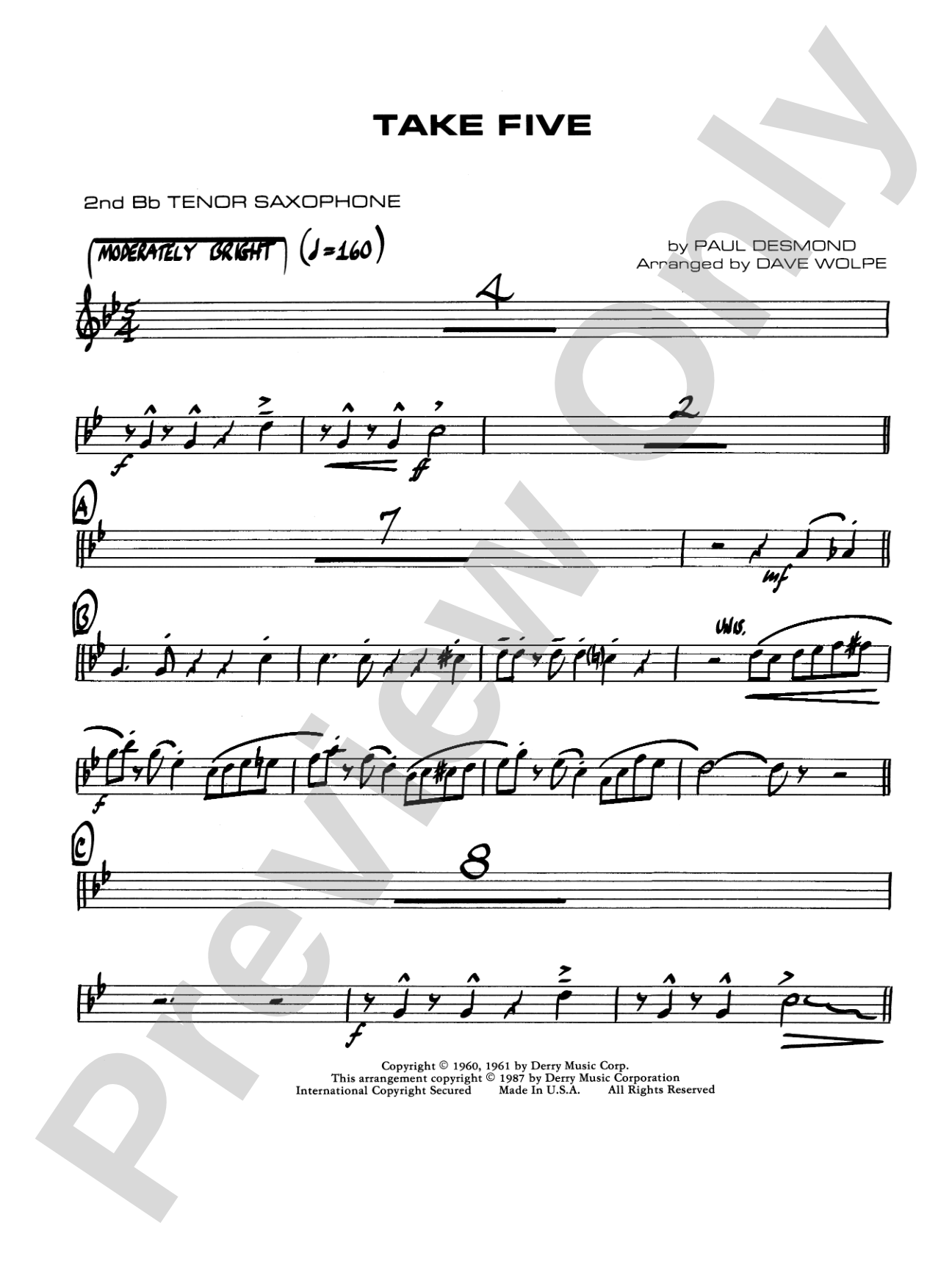 Take Five: 2nd B-flat Tenor Saxophone