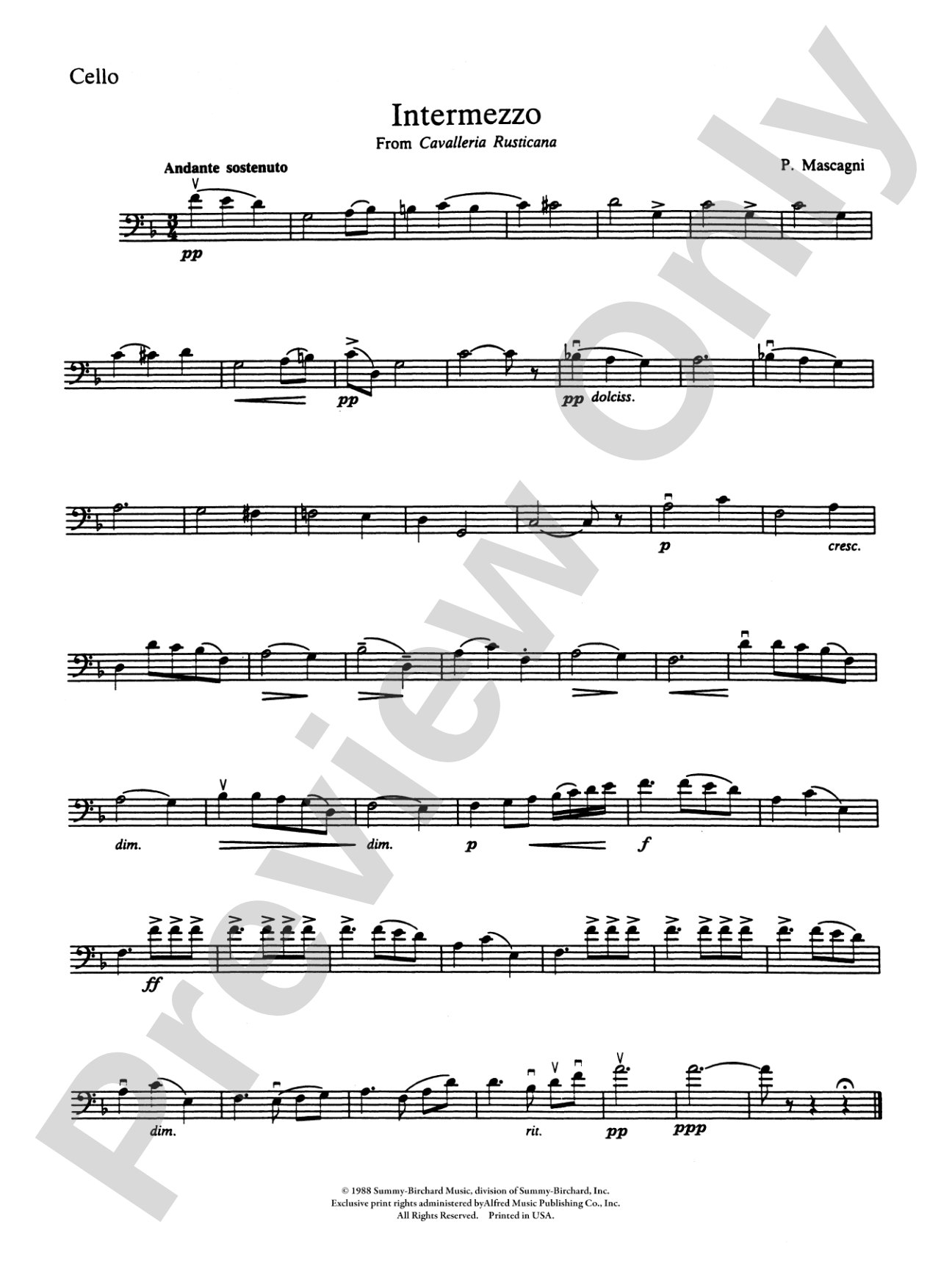 Intermezzo from Cavalleria Rusticana: Cello