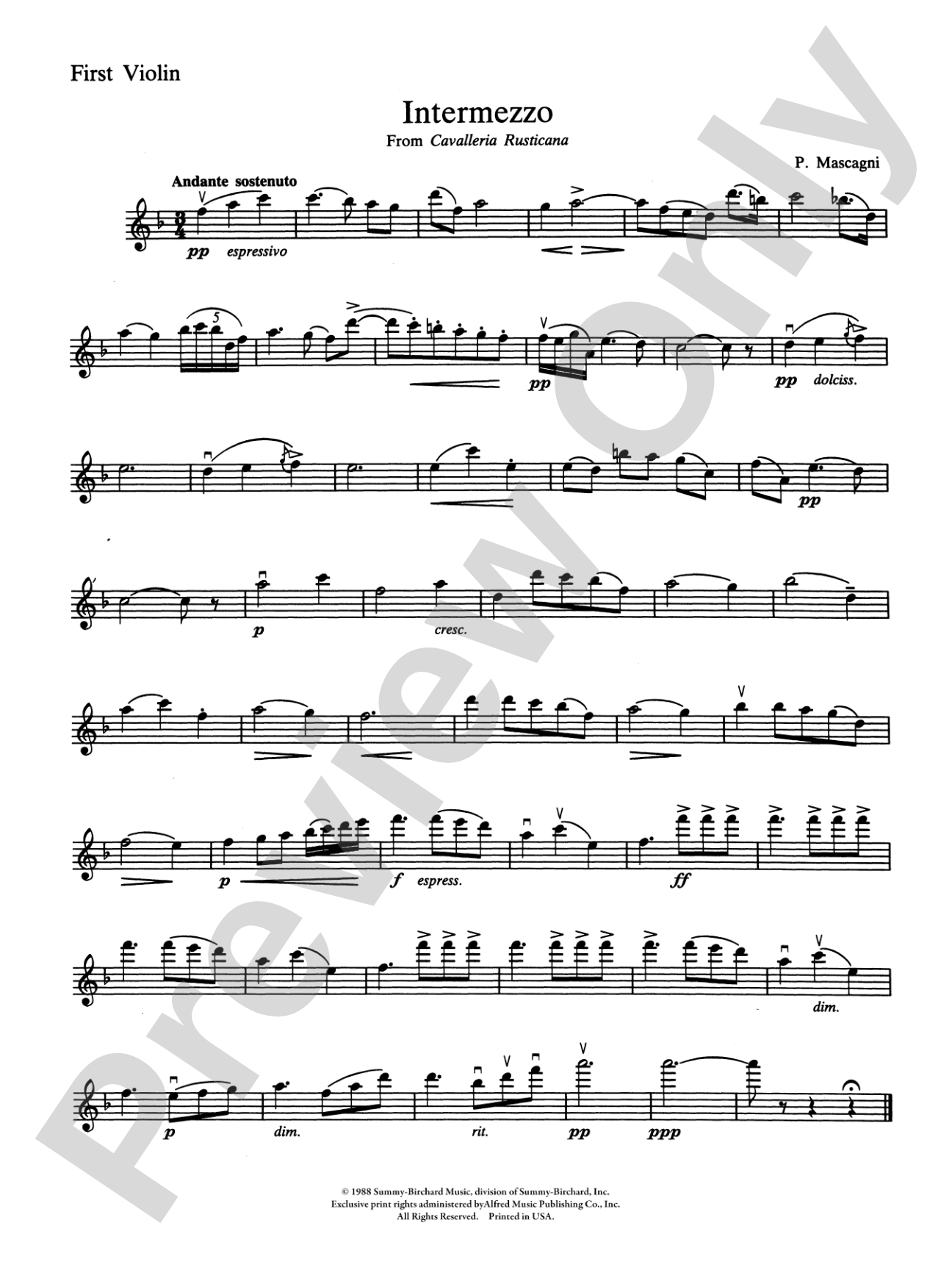 Intermezzo from Cavalleria Rusticana: 1st Violin