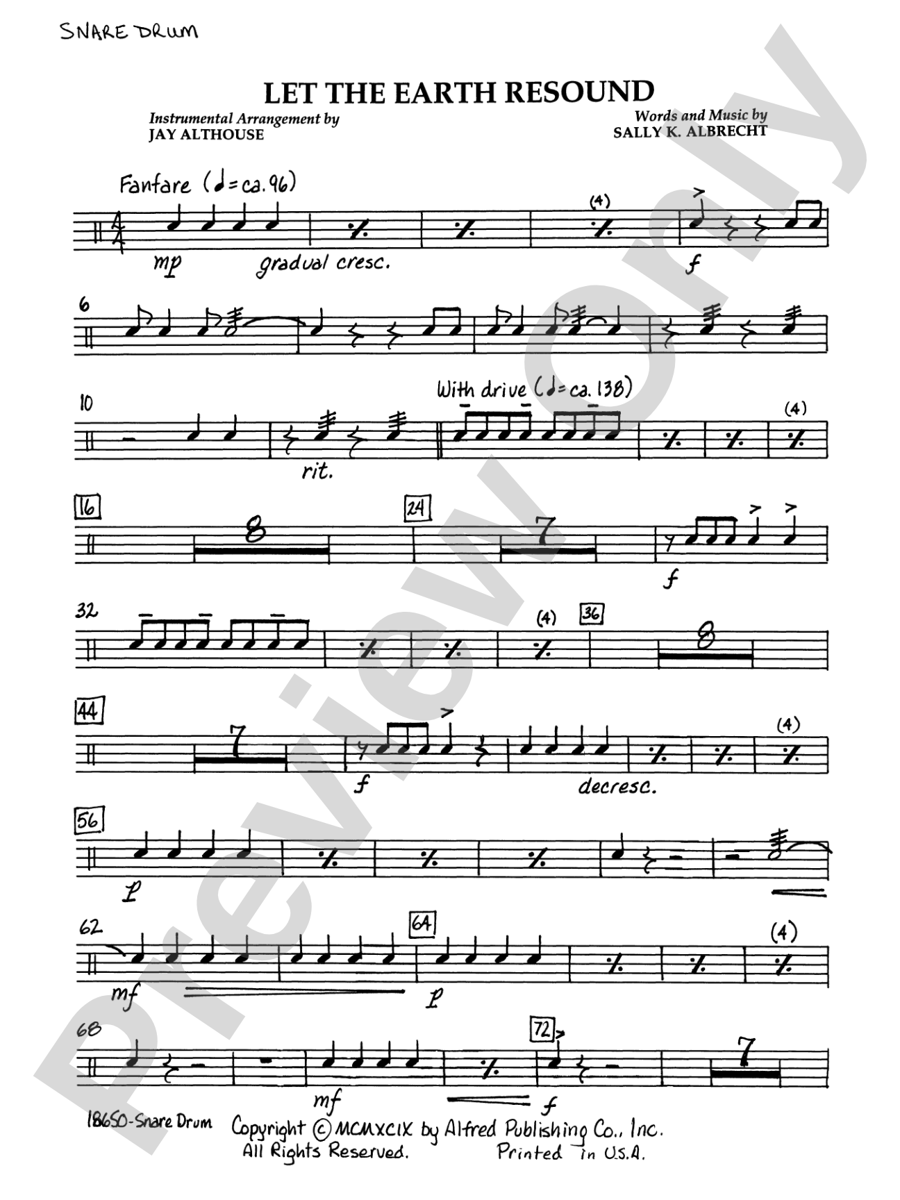 Let the Earth Resound: Snare Drum: Choral SoundPax