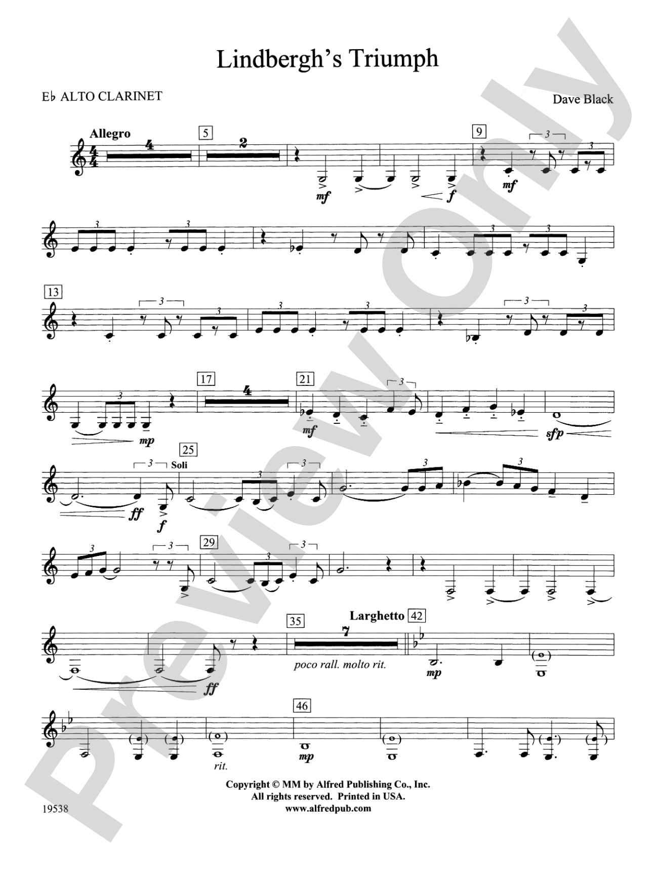 Lindbergh's Triumph: E-flat Alto Clarinet