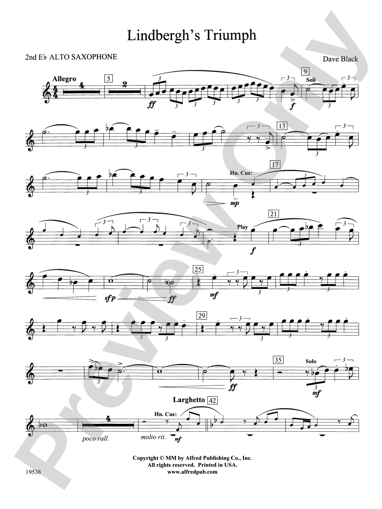 Lindbergh's Triumph: 2nd E-flat Alto Saxophone