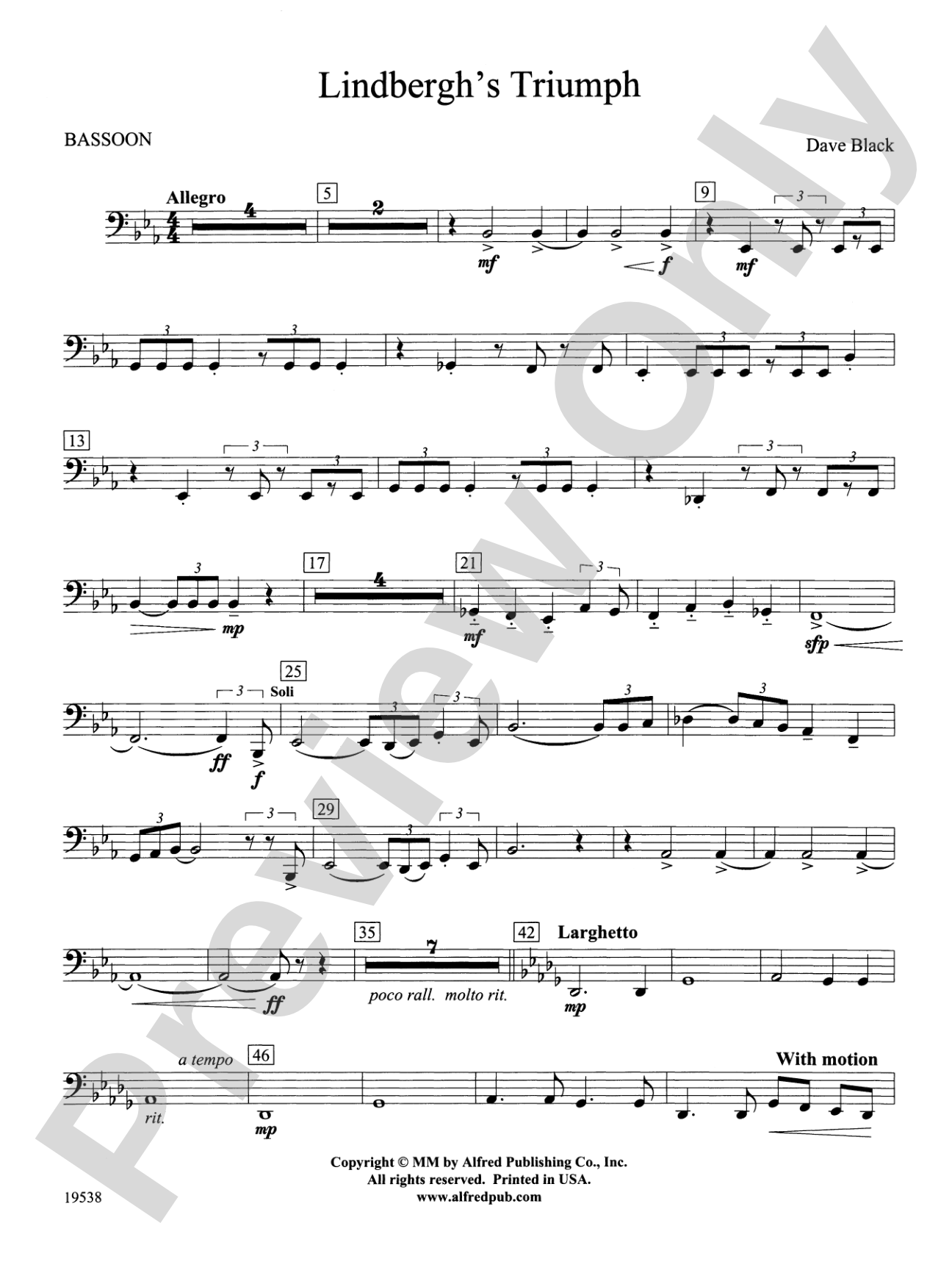 Lindbergh's Triumph: Bassoon